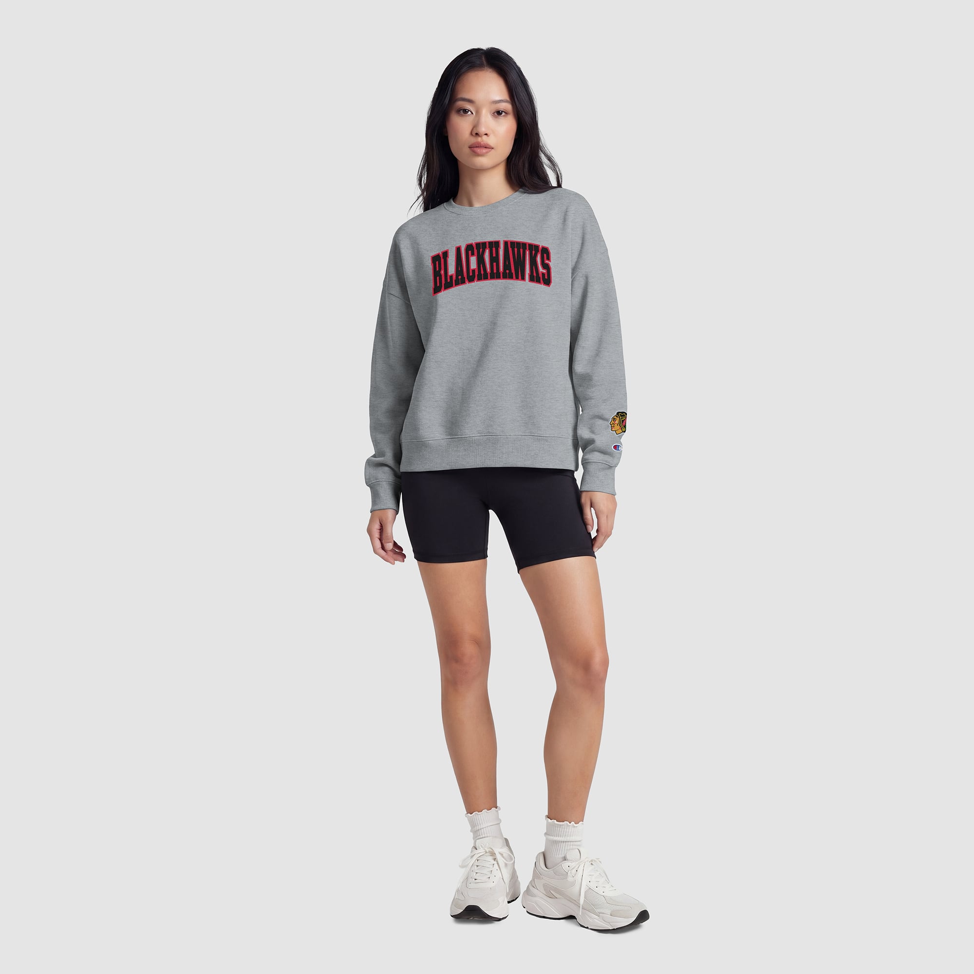 Women's Champion  Heather Gray Chicago Blackhawks Applique Crewneck Sweatshirt