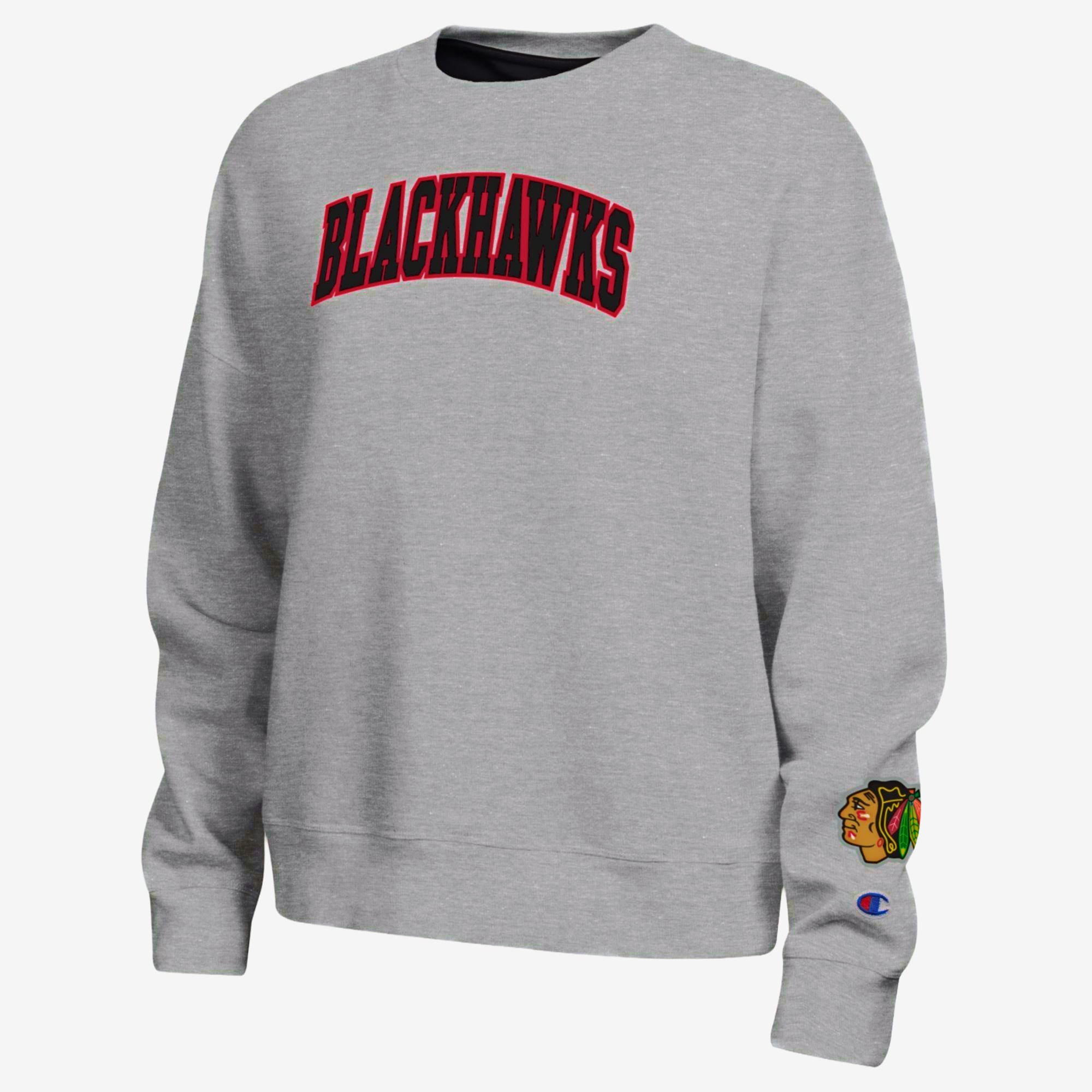 Women's Champion  Heather Gray Chicago Blackhawks Applique Crewneck Sweatshirt