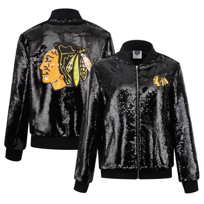  Chicago Blackhawks FABGATING by Cuce Women's Sequin Full-Zip Jacket - Black