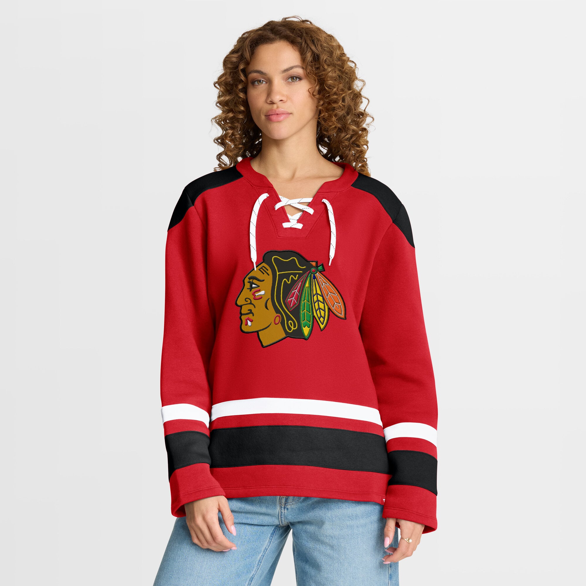 Sweat-shirt à lacets manches longues Icing Fanatics Athletic rouge pour femme des Blackhawks de Chicago