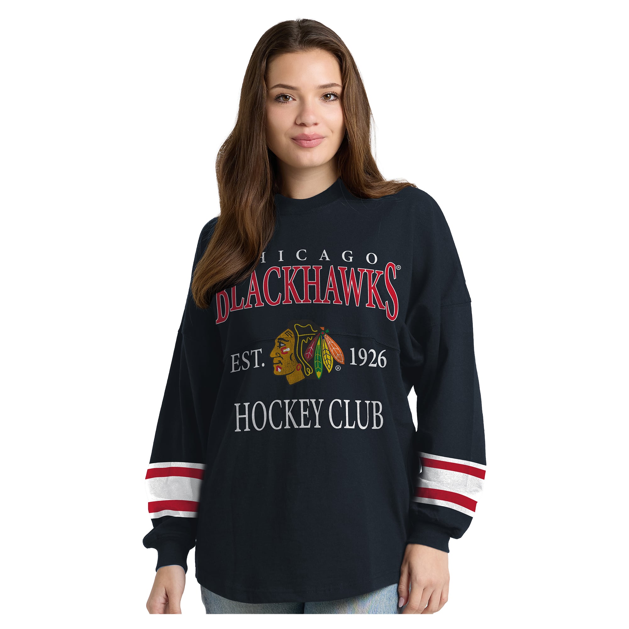 T-shirt à manches longues épais Fanatics Black Chicago Blackhawks Hockey Club Spirit Jersey pour femmes