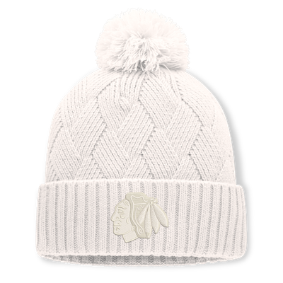Chicago Blackhawks Fanatics Women's Level Up Cuffed Knit Hat with Pom - Cream