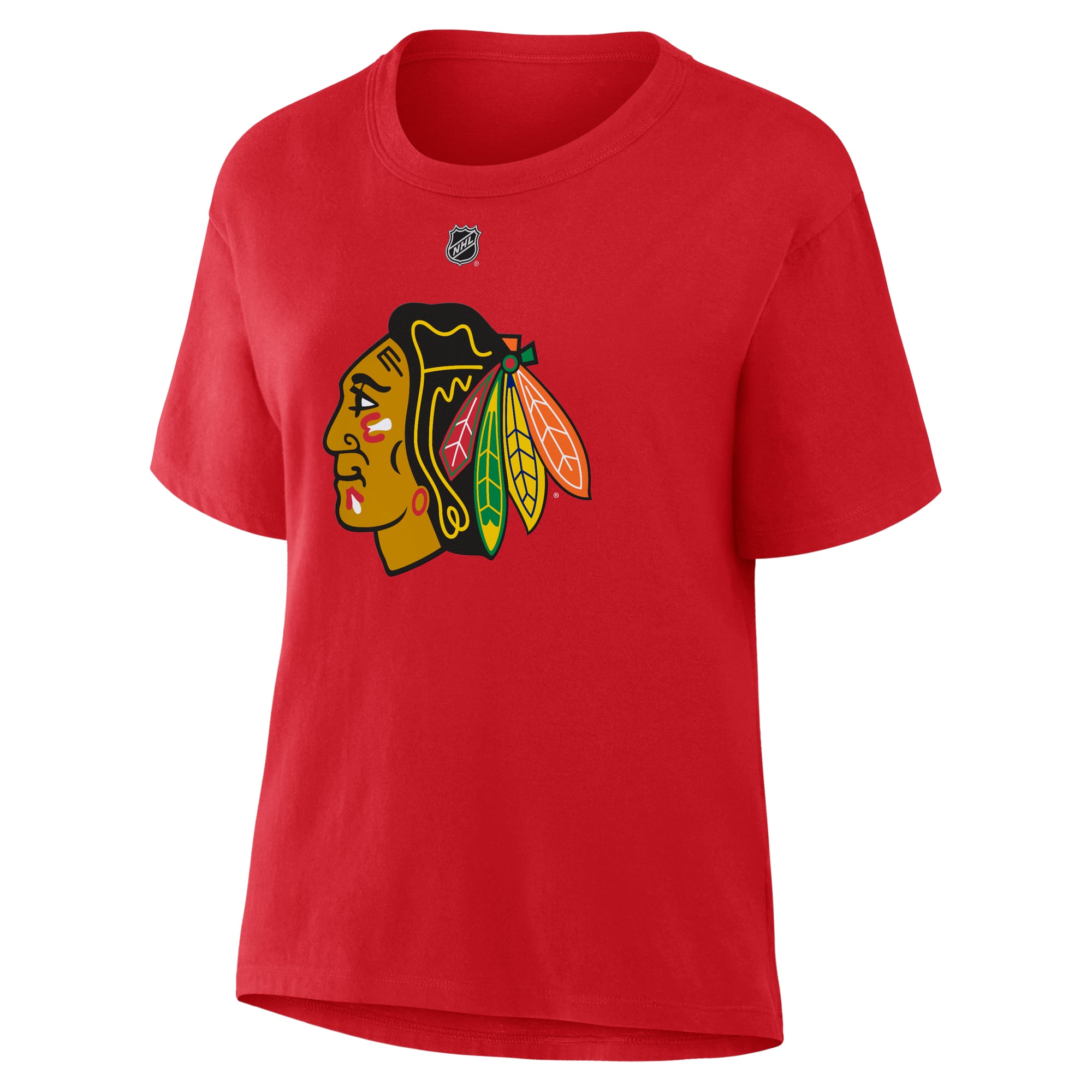 T-shirt authentique Fanatics pour femmes, Patrick Kane rouge, Chicago Blackhawks, nom et numéro superposés
