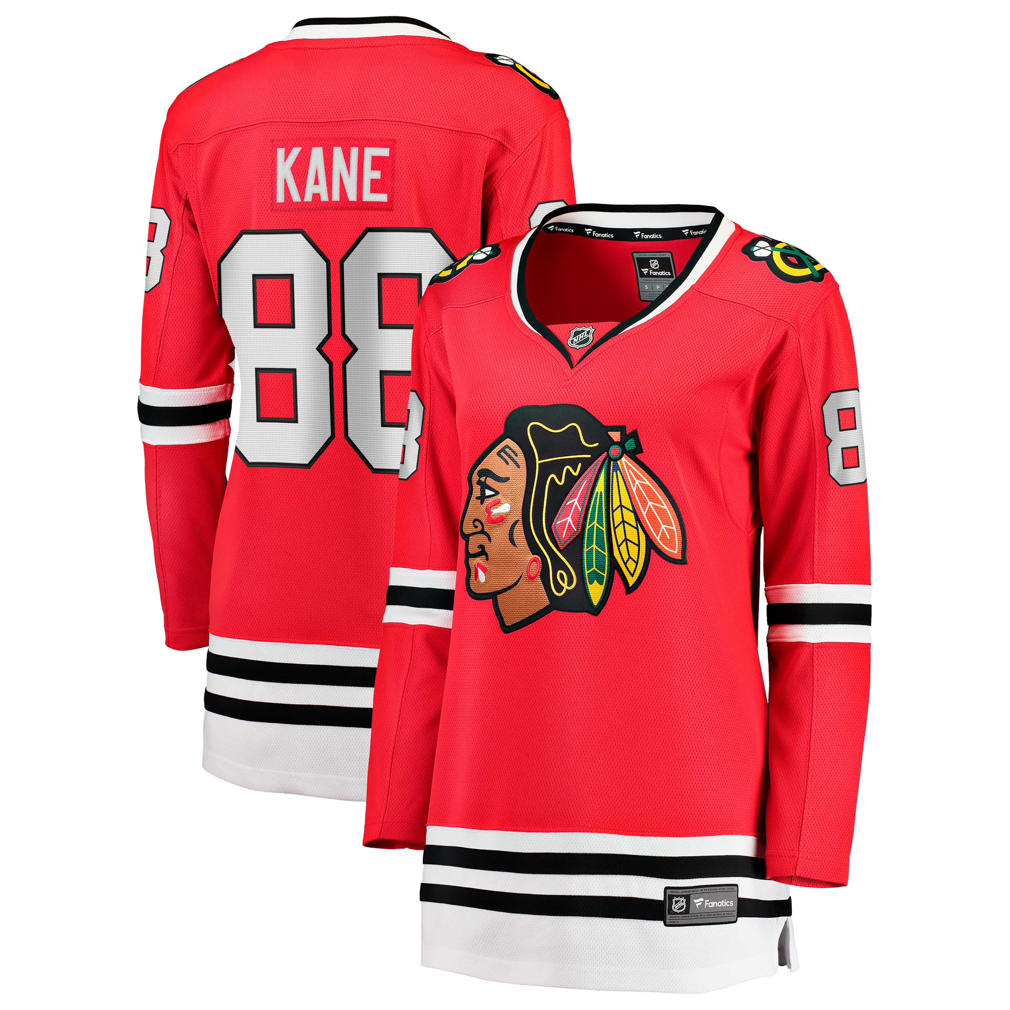 Maillot domicile rouge Patrick Kane des Blackhawks de Chicago pour femmes (Fanatics).