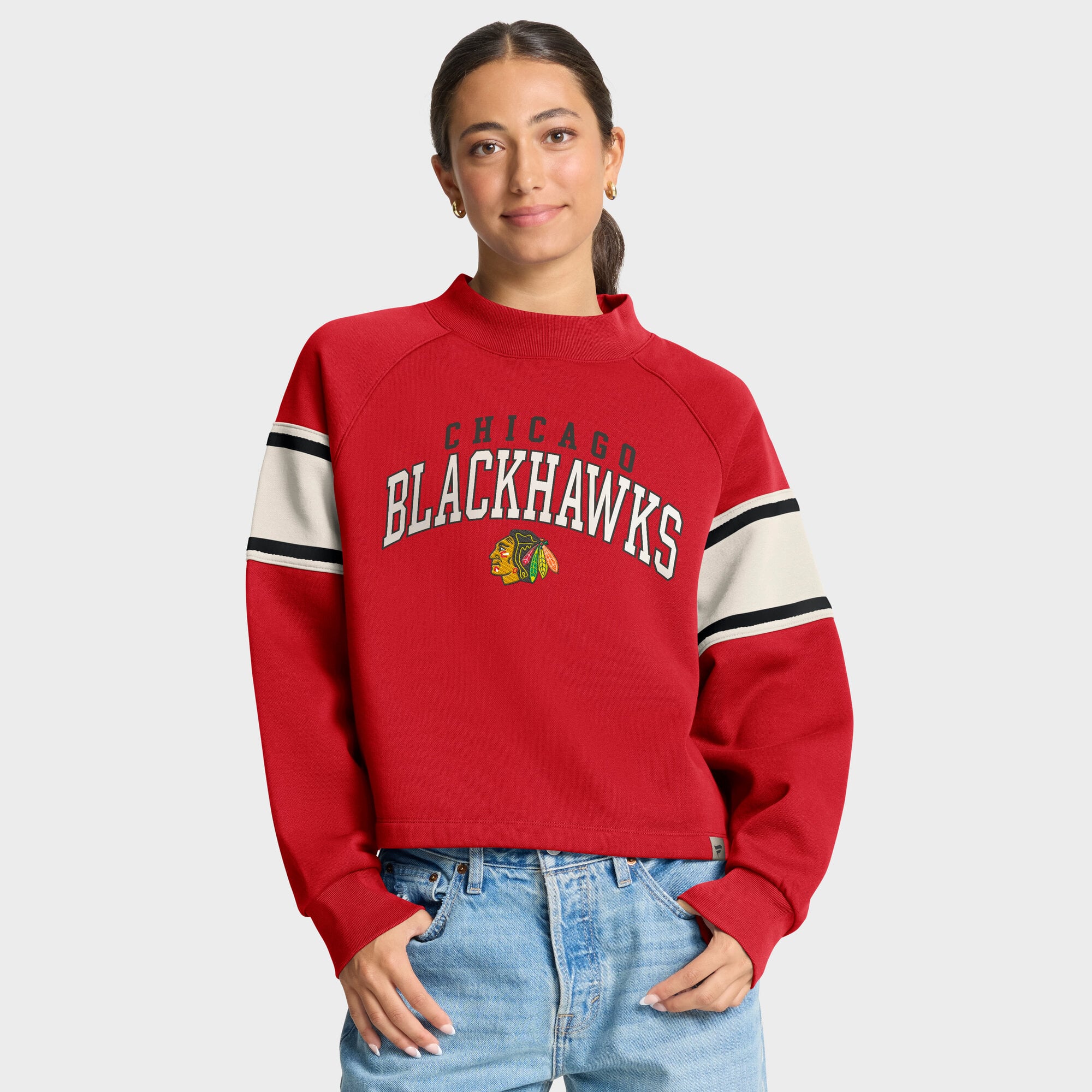 Sweat-shirt à col montant en polaire Fanatics rouge Chicago Blackhawks Heritage Overtime pour femme