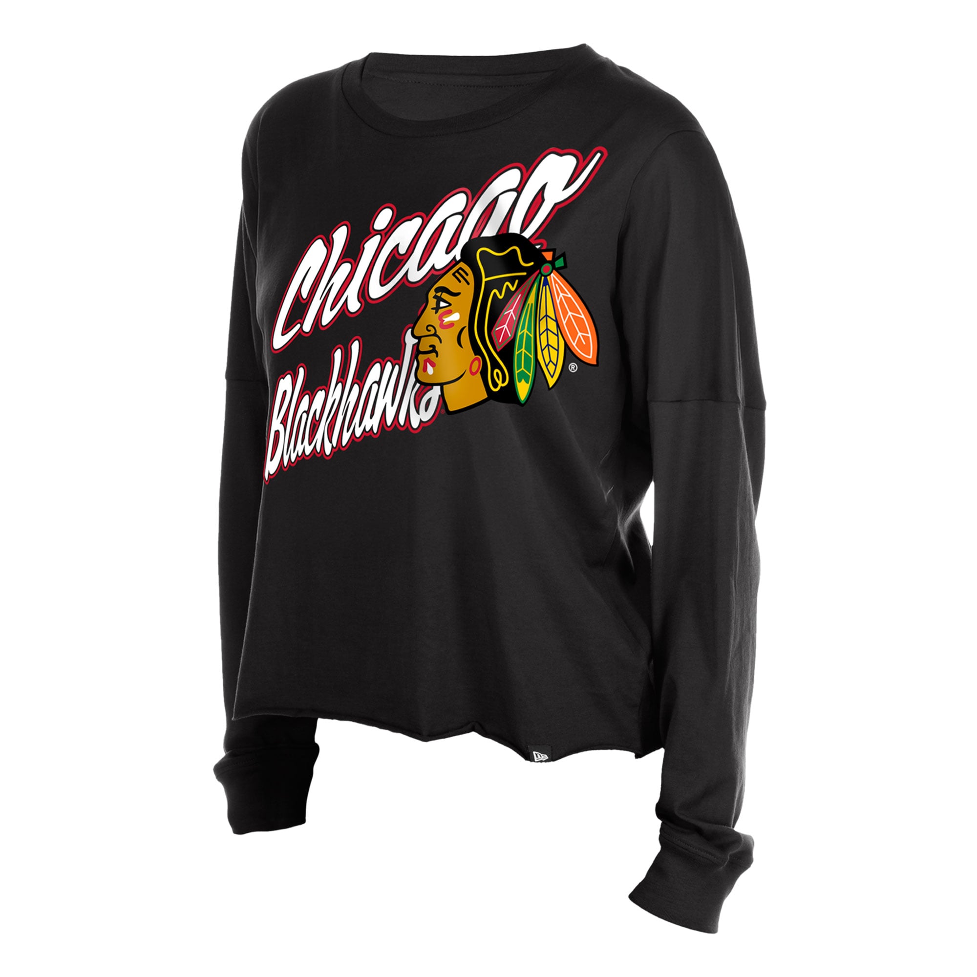T-shirt à manches longues oversize New Era noir Chicago Blackhawks pour femme