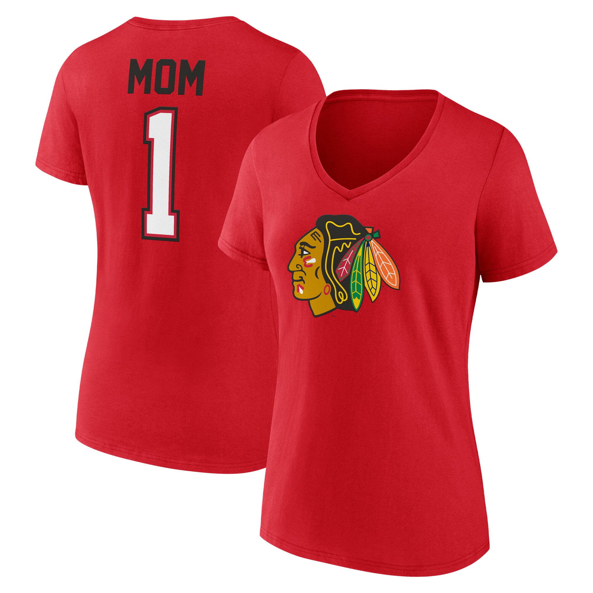 T-shirt à col en V rouge Chicago Blackhawks pour femme, spécial fête des mères