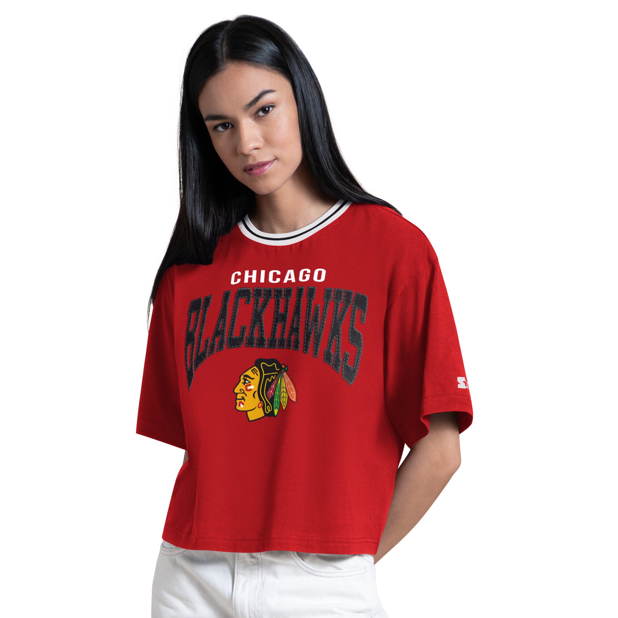 T-shirt court Starter rouge pour femmes Chicago Blackhawks Ace