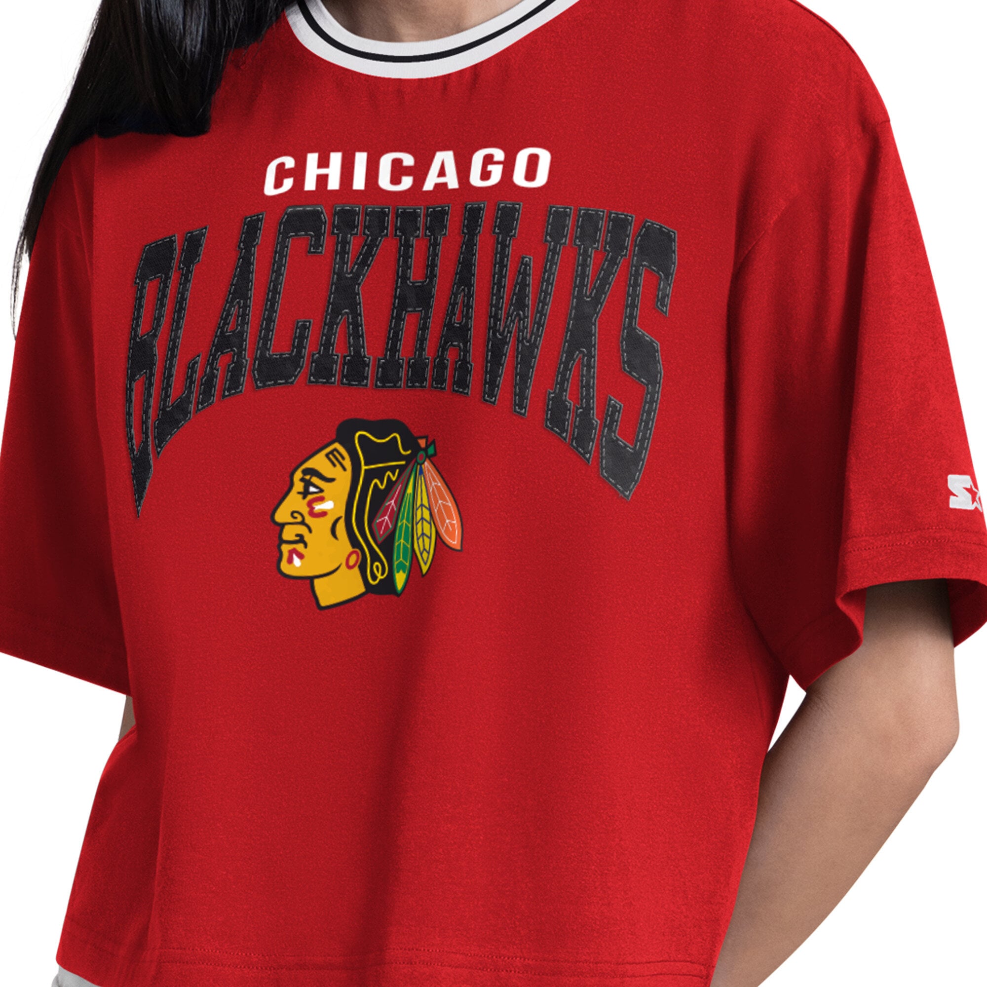 T-shirt court Starter rouge pour femmes Chicago Blackhawks Ace