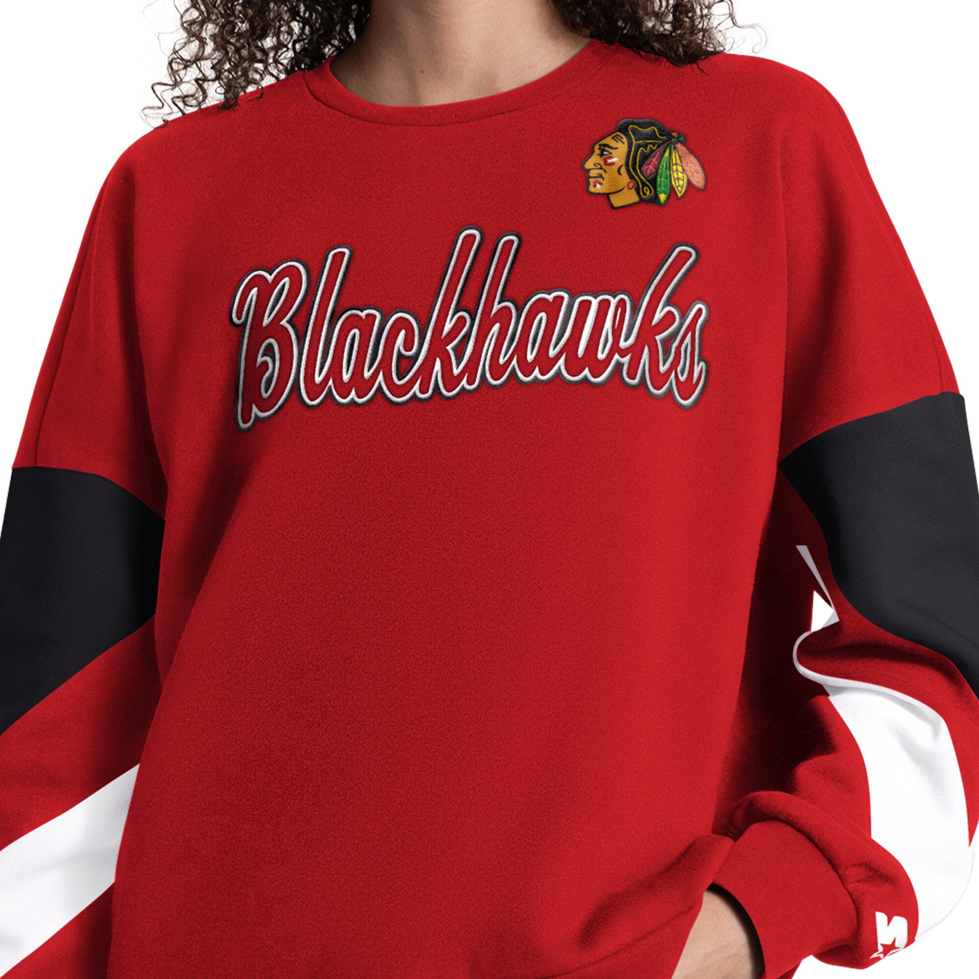 Sweat-shirt à manches longues et color block rouge Grand Slam des Blackhawks de Chicago Starter pour femmes
