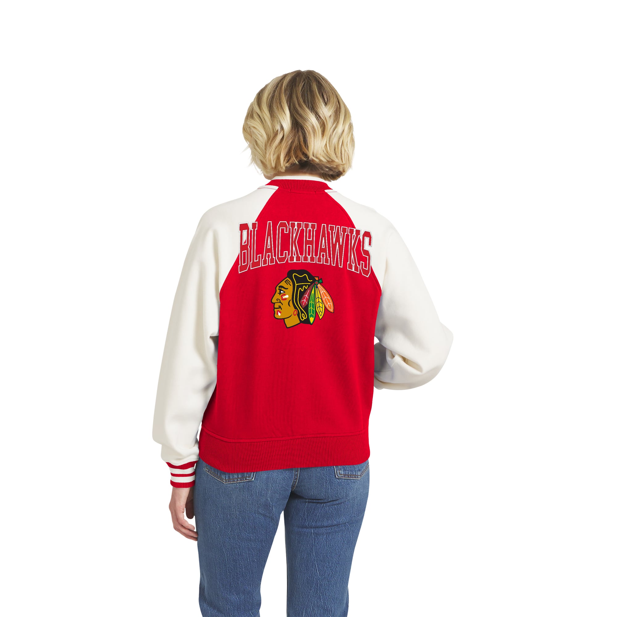 Women's WEAR by Erin Andrews Red/White Chicago Blackhawks Fleece Varsity Full-Zip Jacket