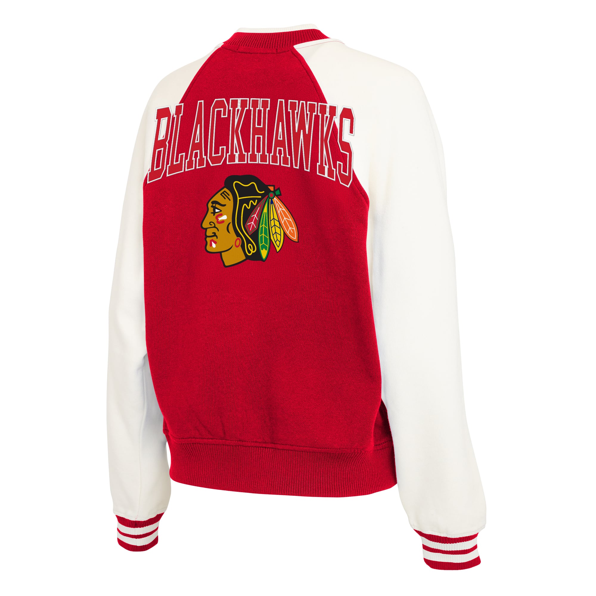 Women's WEAR by Erin Andrews Red/White Chicago Blackhawks Fleece Varsity Full-Zip Jacket