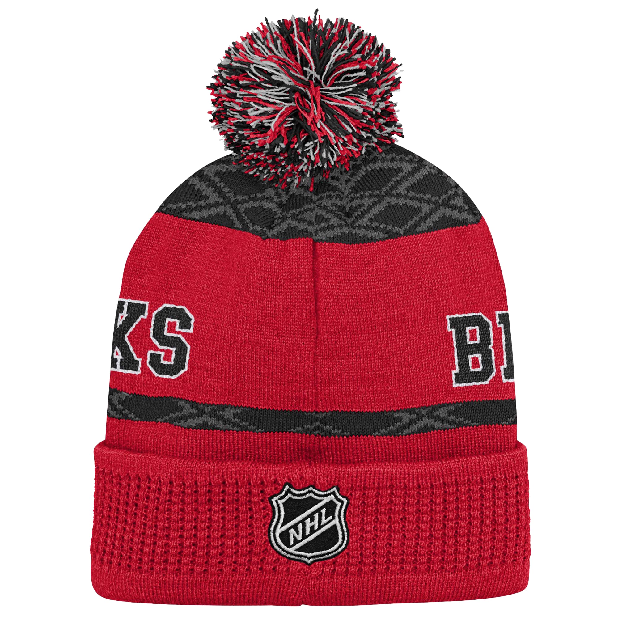 Youth Chicago Blackhawks Red Puck Cuffed Knit Hat with Pom