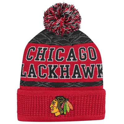Chicago Blackhawks Youth Puck Cuffed Knit Hat with Pom - Red