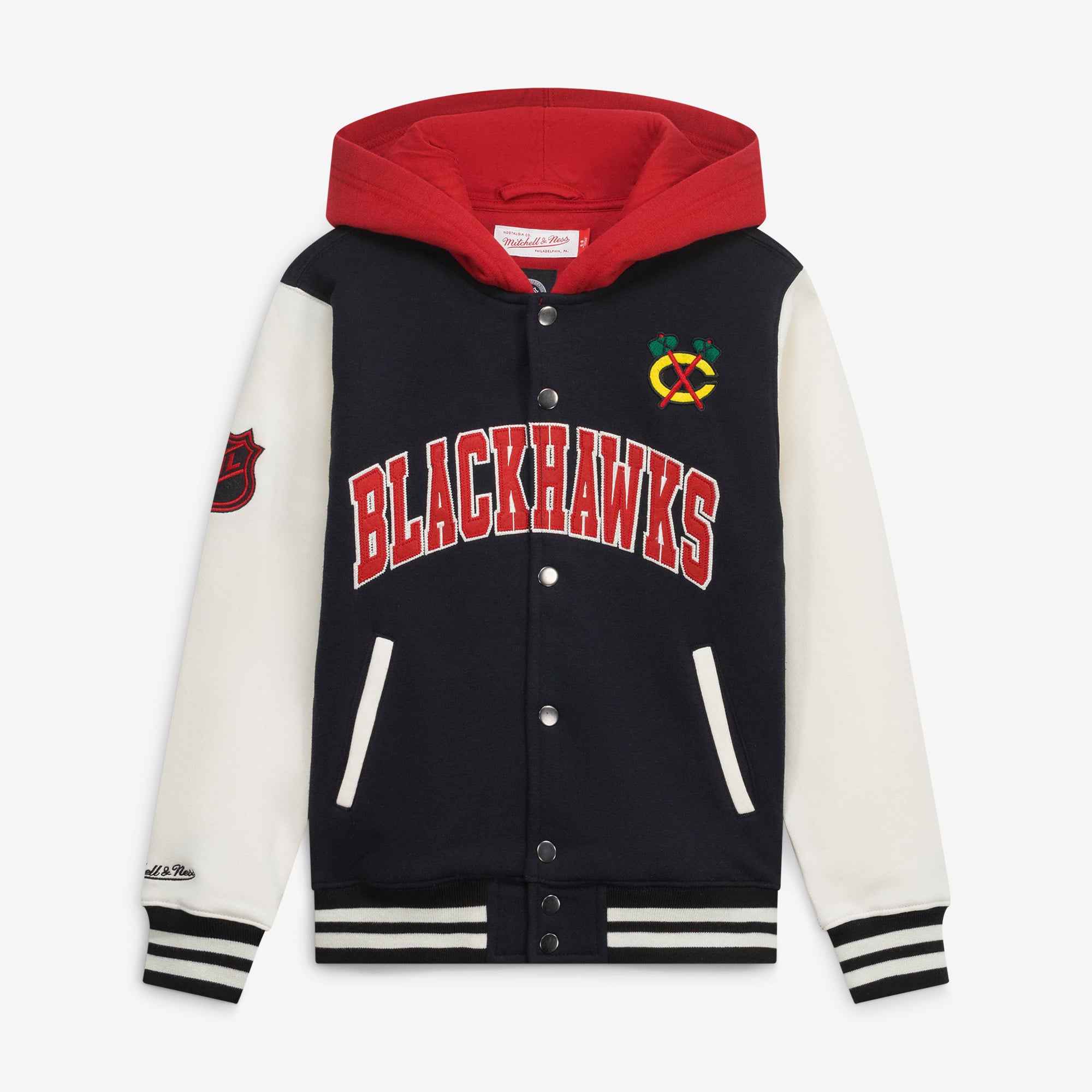 Veste polaire Mitchell & Ness noire Chicago Blackhawks pour enfant, fermeture à boutons-pression.