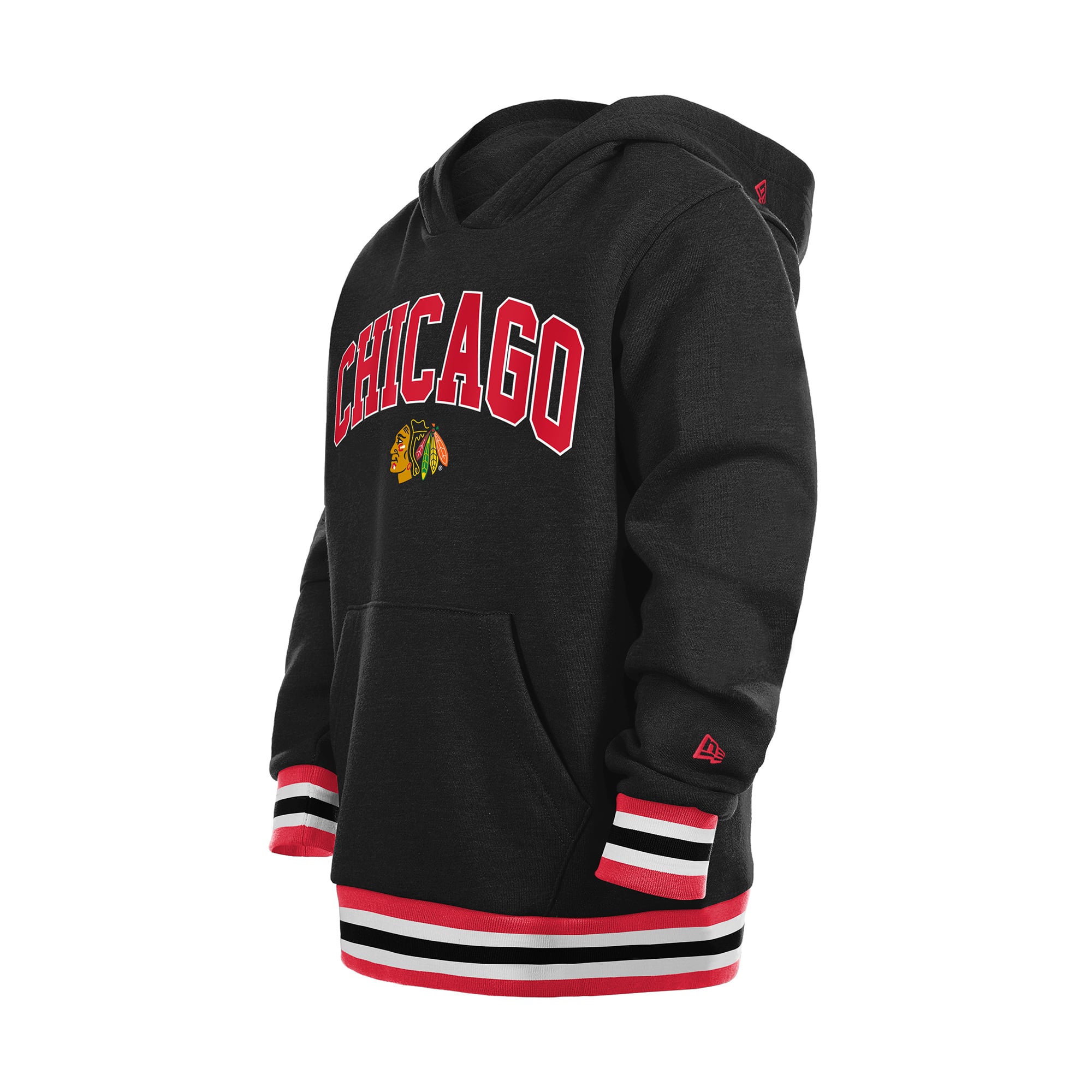 Youth New Era Black Chicago Blackhawks Knit Trim Pullover Hoodie