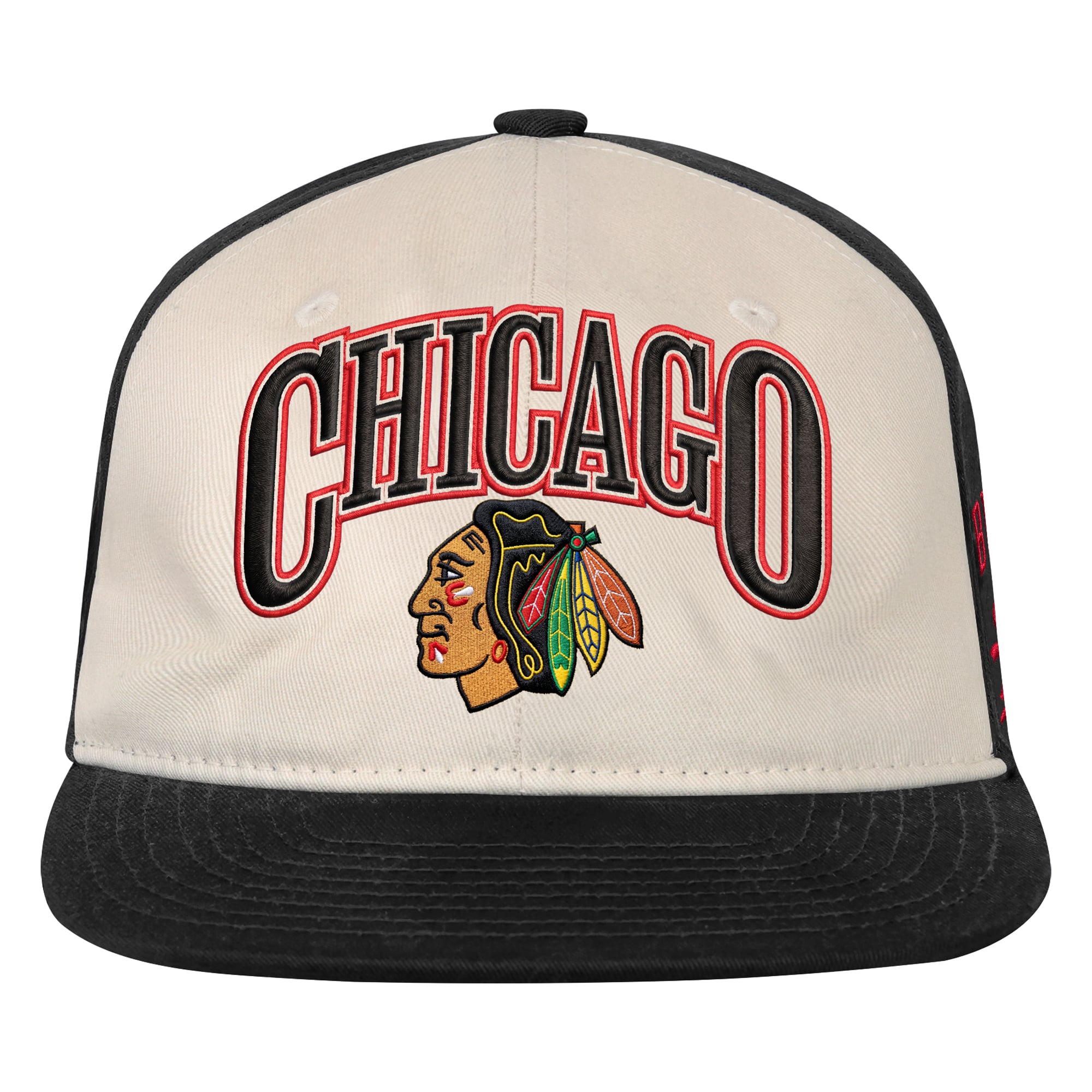 Casquette à pression Outerstuff Arch naturelle/noire pour jeunes des Blackhawks de Chicago