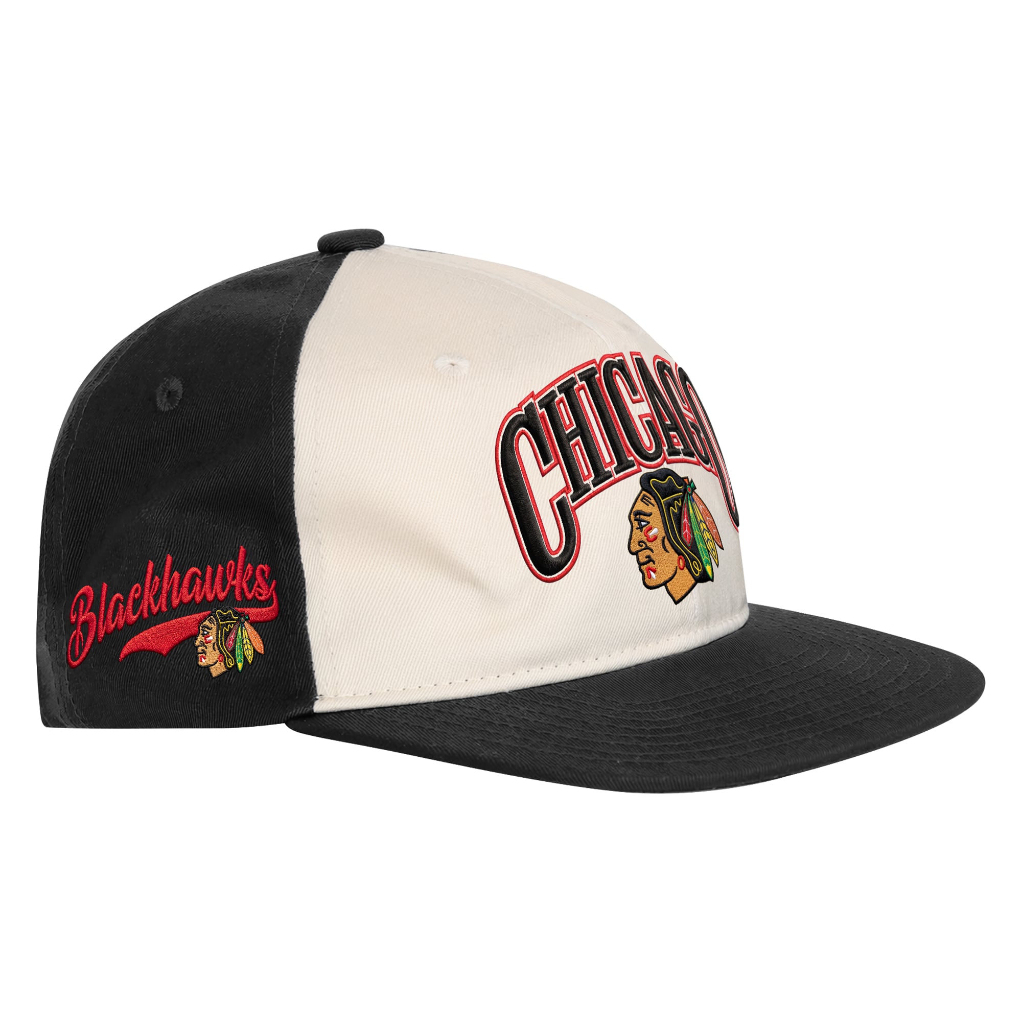 Casquette à pression Outerstuff Arch naturelle/noire pour jeunes des Blackhawks de Chicago
