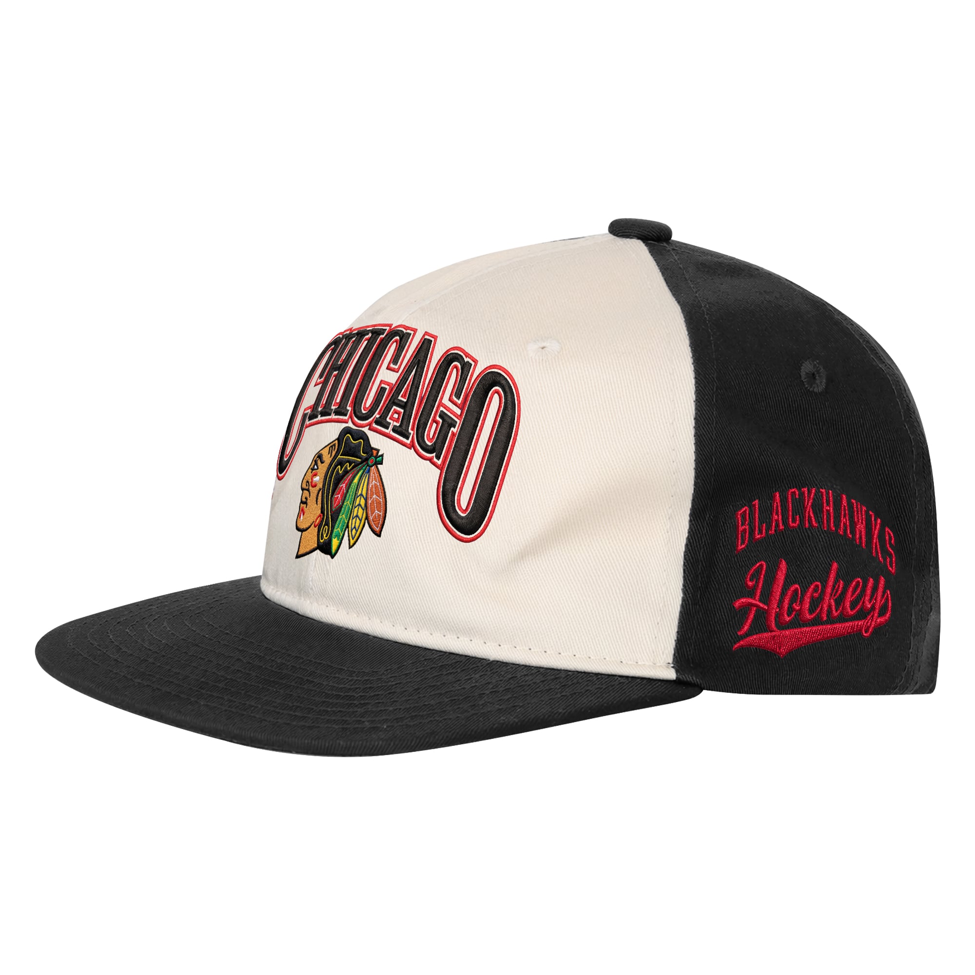 Casquette à pression Outerstuff Arch naturelle/noire pour jeunes des Blackhawks de Chicago