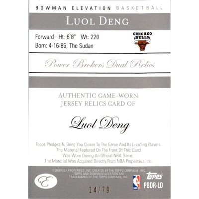 2006-07 Bowman Elevation Power Brokers Relics Dual Blue #RLD Luol Deng