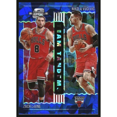 2020-21 Panini Contenders Optic Team Tandems Blue Cracked Ice #7 Nikola Vucevic/Zach LaVine