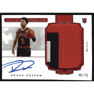 2020-21 Panini National Treasures Rookie Patch Autographs Horizontal #118 Devon Dotson/75
