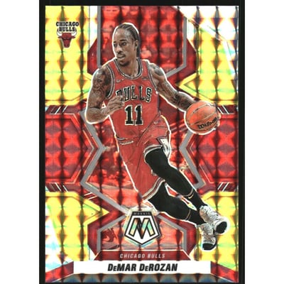 2021-22 Panini Mosaic Mosaic Choice Fusion Red and Yellow #164 DeMar DeRozan