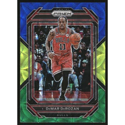 2022-23 Panini Prizm Prizms Choice Blue Yellow and Green #72 DeMar DeRozan