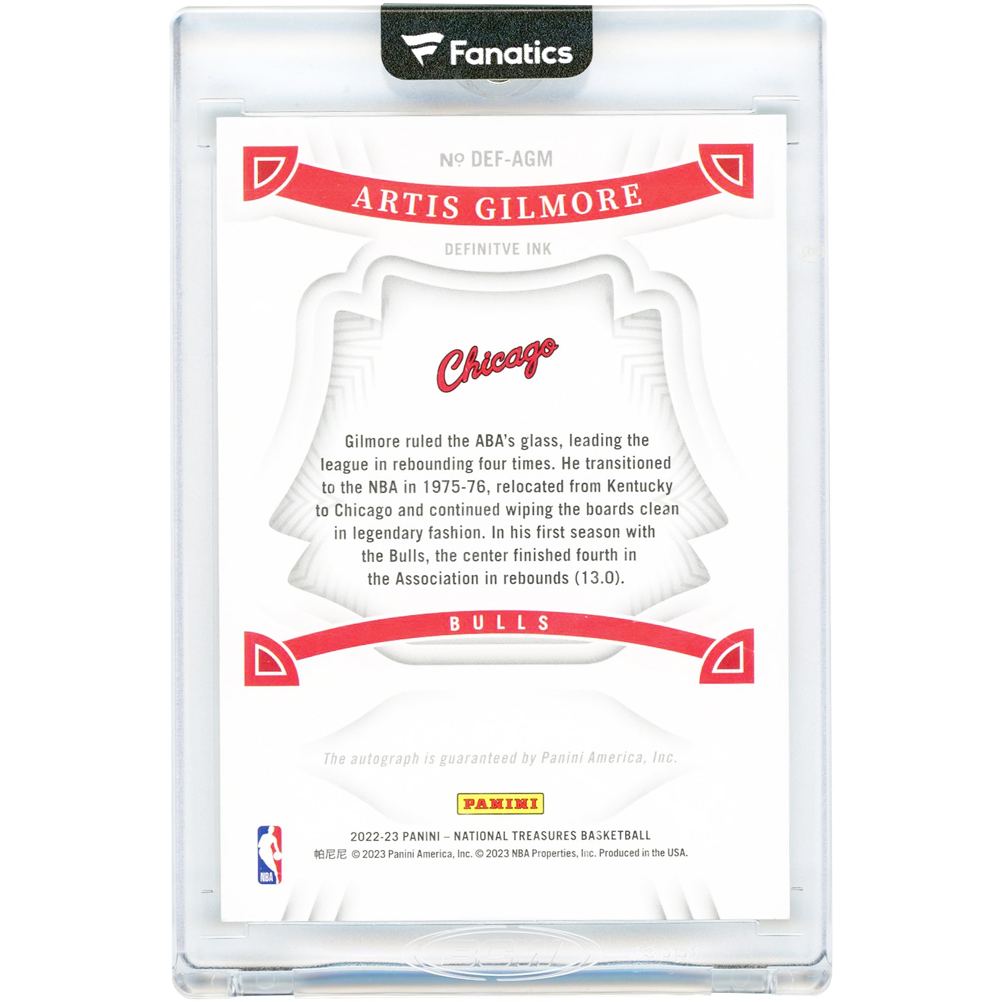 Artis Gilmore Chicago Bulls Autographed 2022-23 Panini National Treasures Definitive Ink #DEF-AGM #85/99 Card