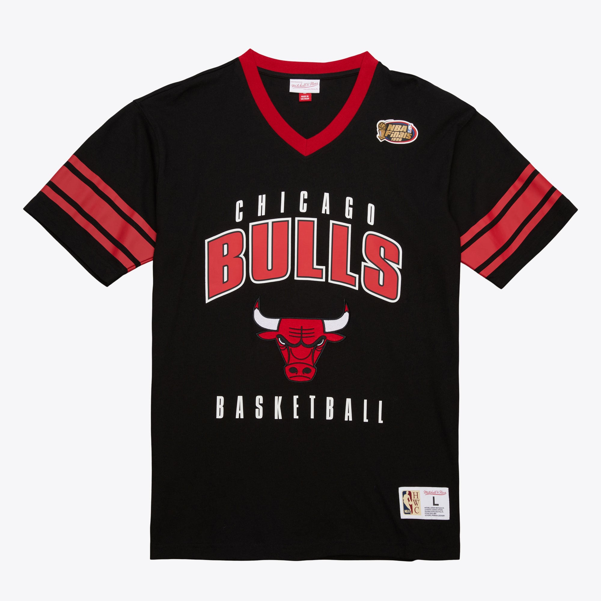 Chicago Bulls Black Hardwood Classics Retro Logo V-Neck T-Shirt
