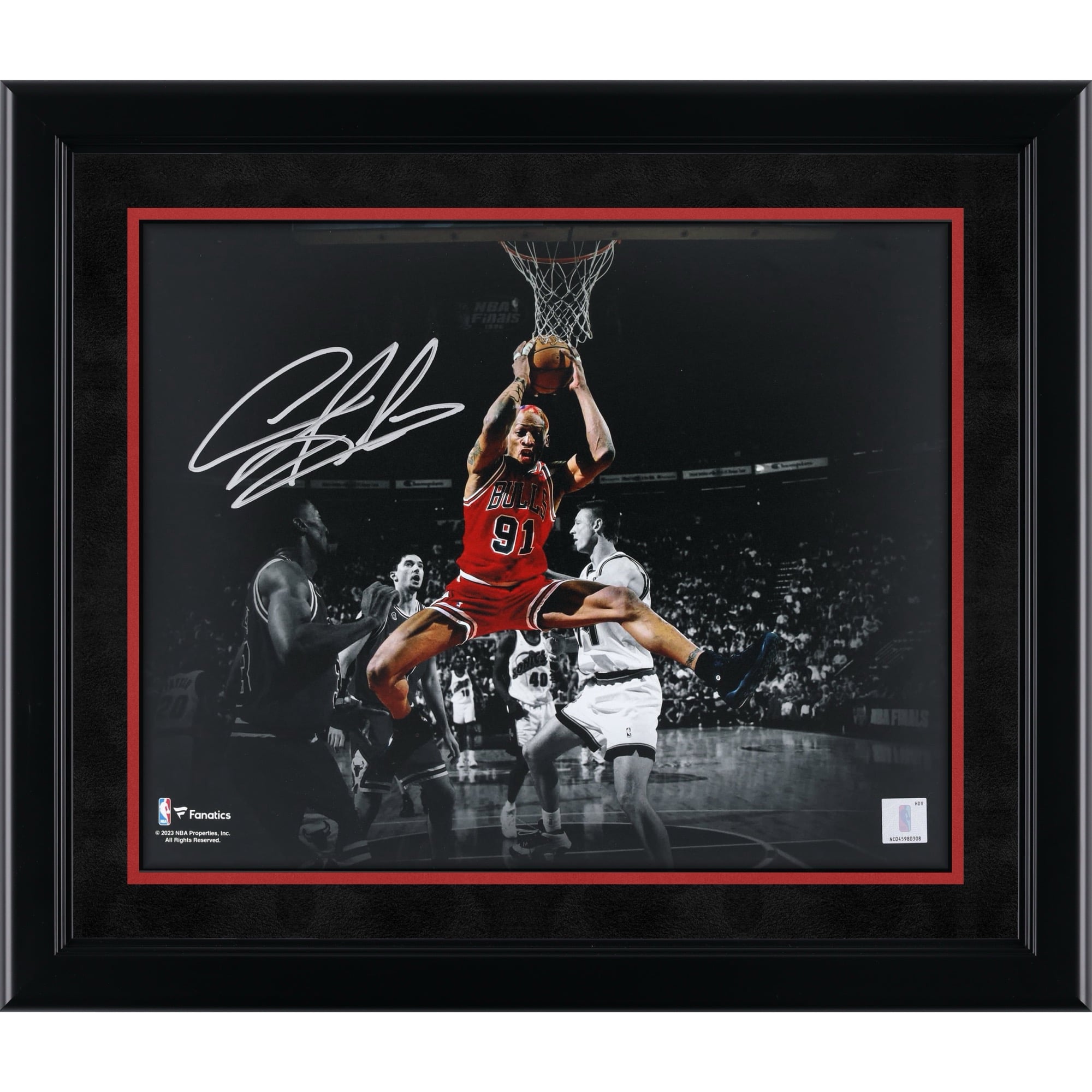 Dennis Rodman Chicago Bulls Autographed 11" x 14" Rebound Spotlight Photograph - Signed in Silver Ink