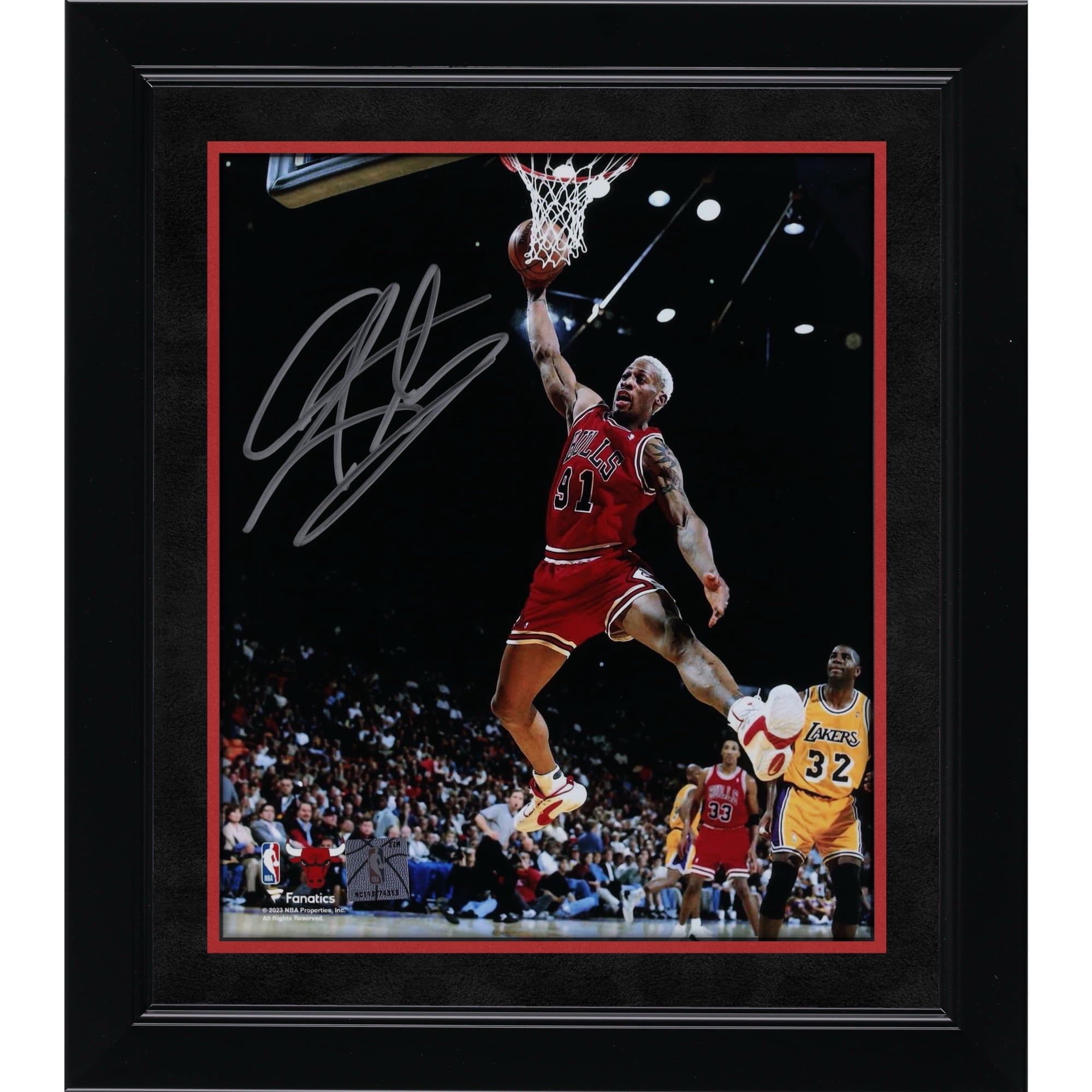 Dennis Rodman Chicago Bulls Autographed 8" x 10" Rebound vs. Los Angeles Lakers Photograph