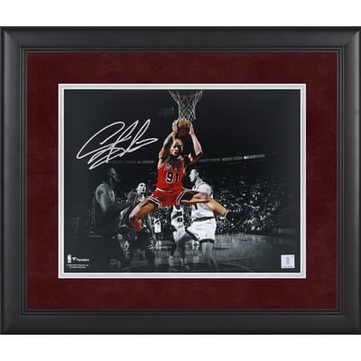 Dennis Rodman Chicago Bulls Autographed Fanatics Authentic Framed 11" x 14" Spotlight Rebound Photograph - Signed in Silver