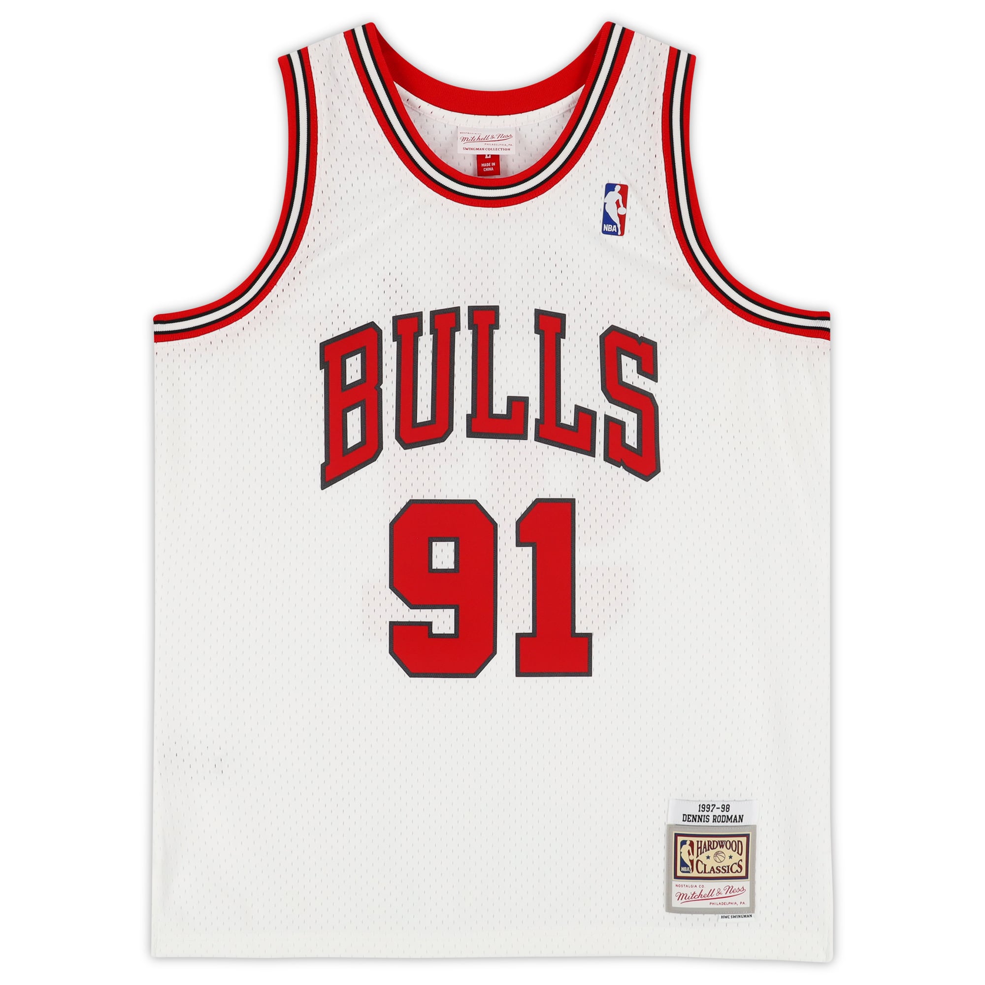 Dennis Rodman Chicago Bulls Autographed White Mitchell & Ness 1997-98 Swingman Jersey