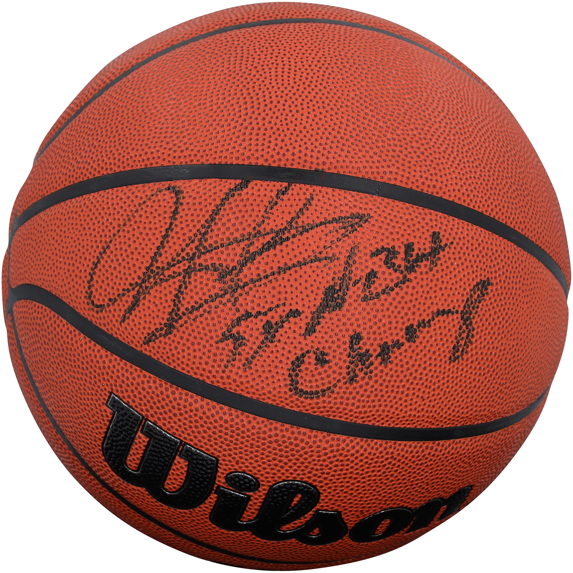 Ballon de basket-ball Wilson Authentic Series autographié par Dennis Rodman des Chicago Bulls, pour intérieur et extérieur, avec inscription « 5X Champion ».