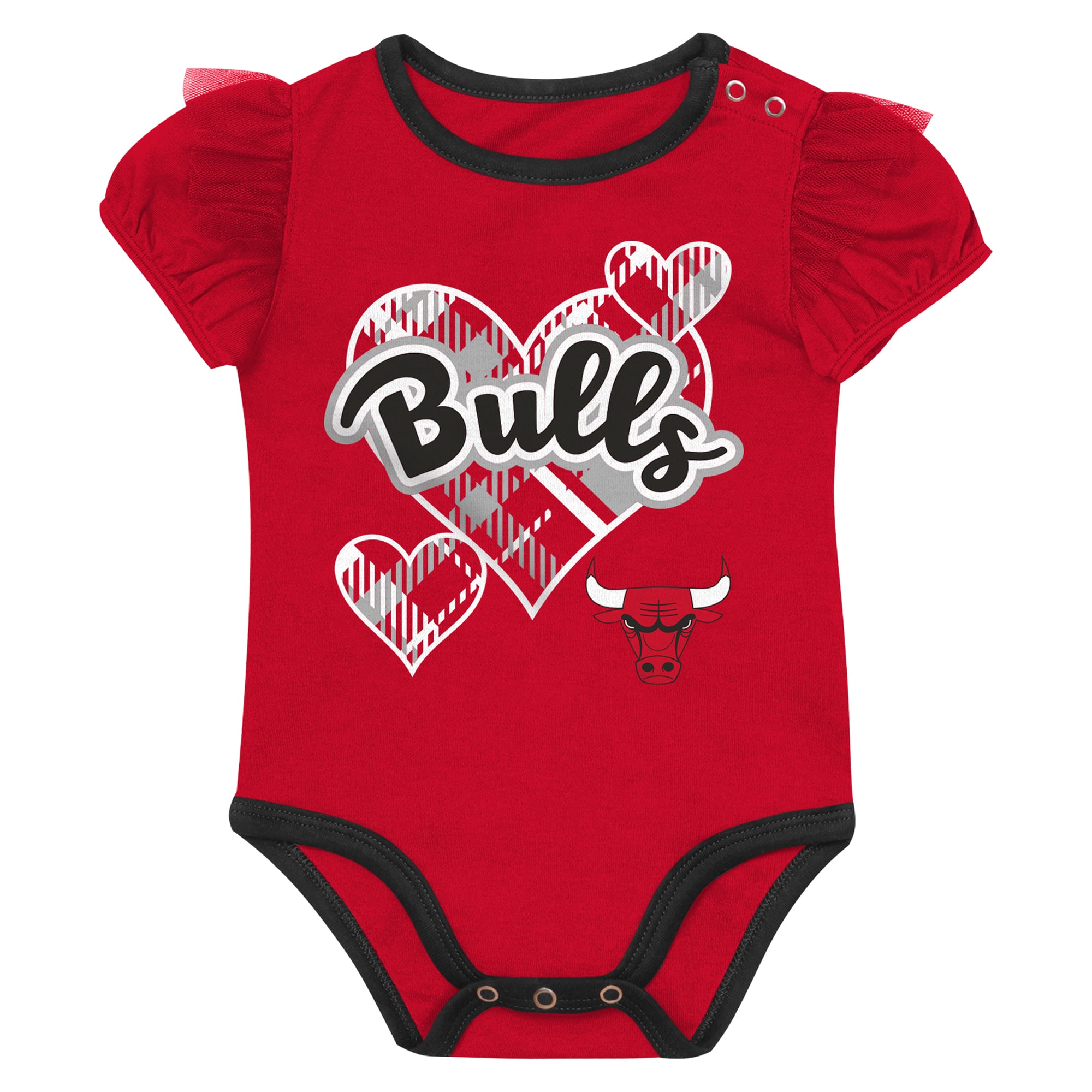 Ensemble body, pantalon et bandeau rouge/gris Chicago Bulls pour bébé fille Outerstuff, motif cœur de l'équipe