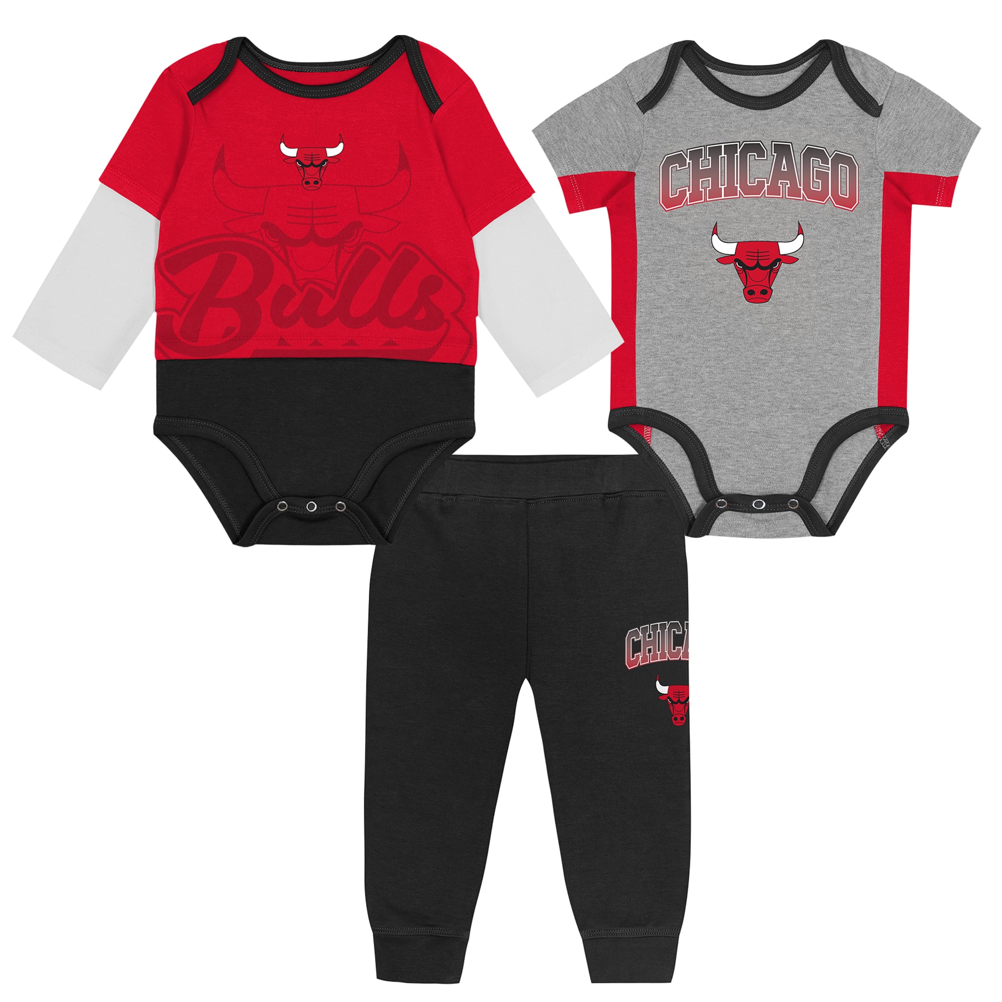 Ensemble trois pièces pour bébé Outerstuff Chicago Bulls Rim Protectors : body et pantalon