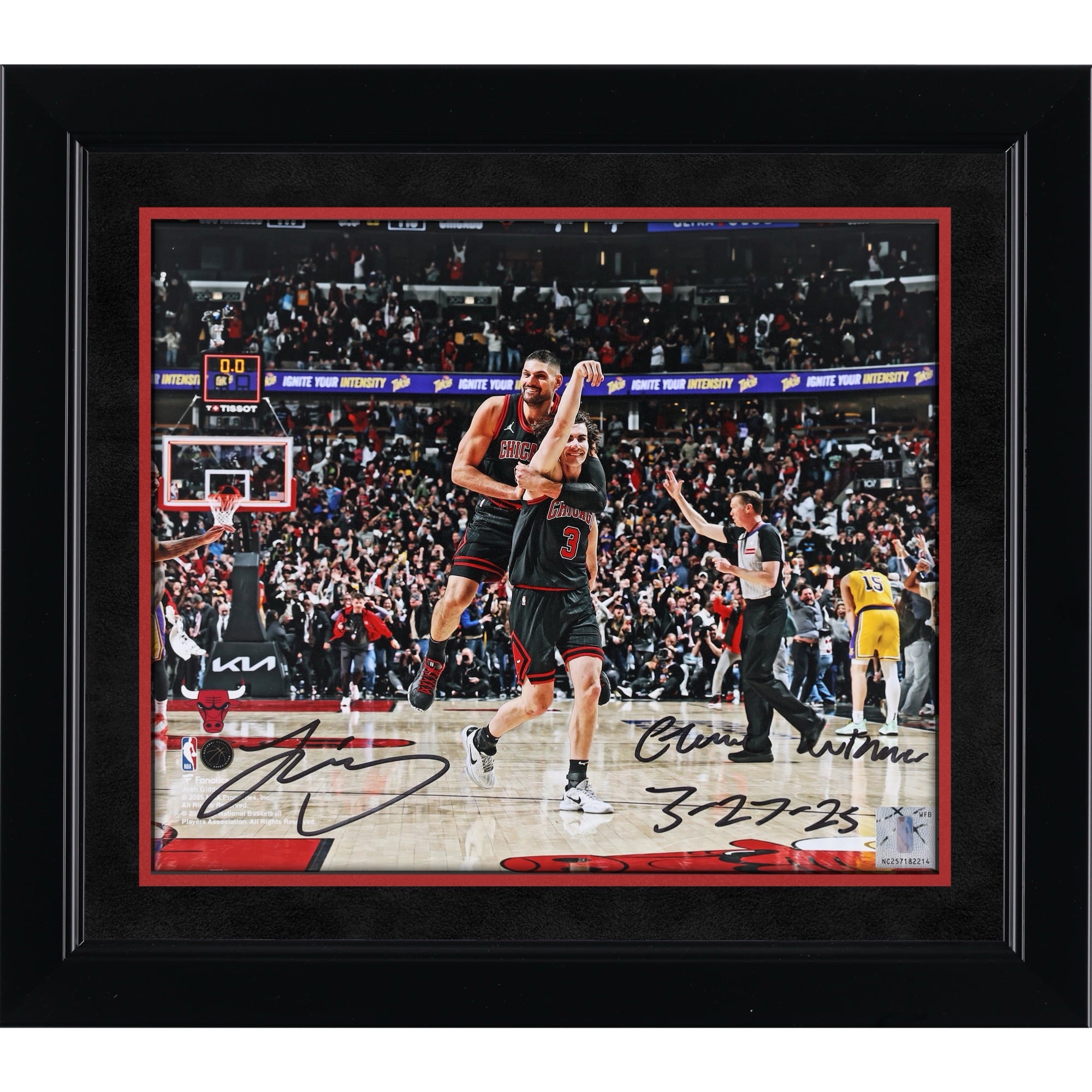 Josh Giddey Chicago Bulls Autographed 8" x 10" Game Winner vs. Lakers Photograph with "Game Winner 3-27-25" Inscription