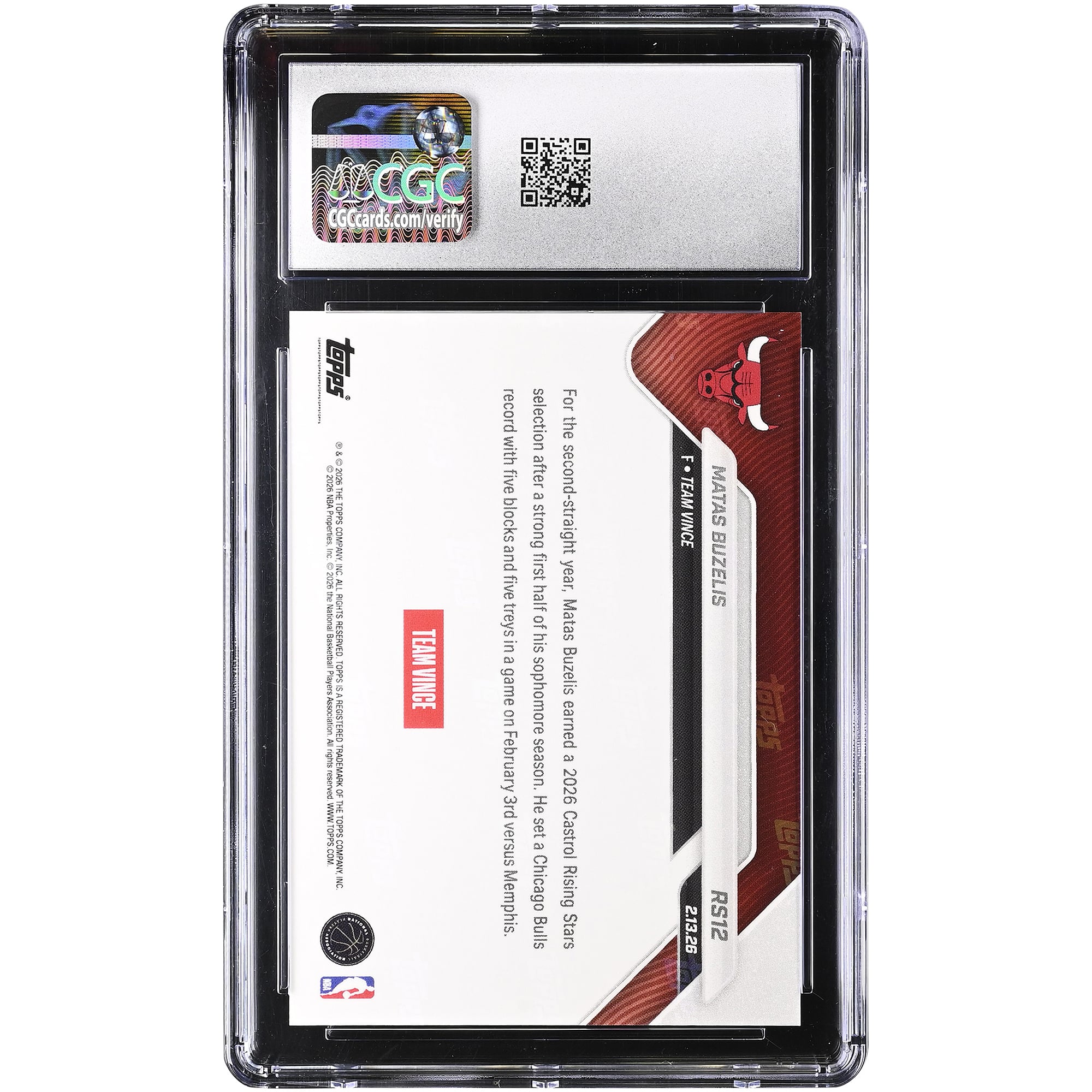 Matas Buzelis Chicago Bulls 2025-26 Topps Now Rising Stars Gold Foil #RS12 #/50 CGC Authenticated 10 Card