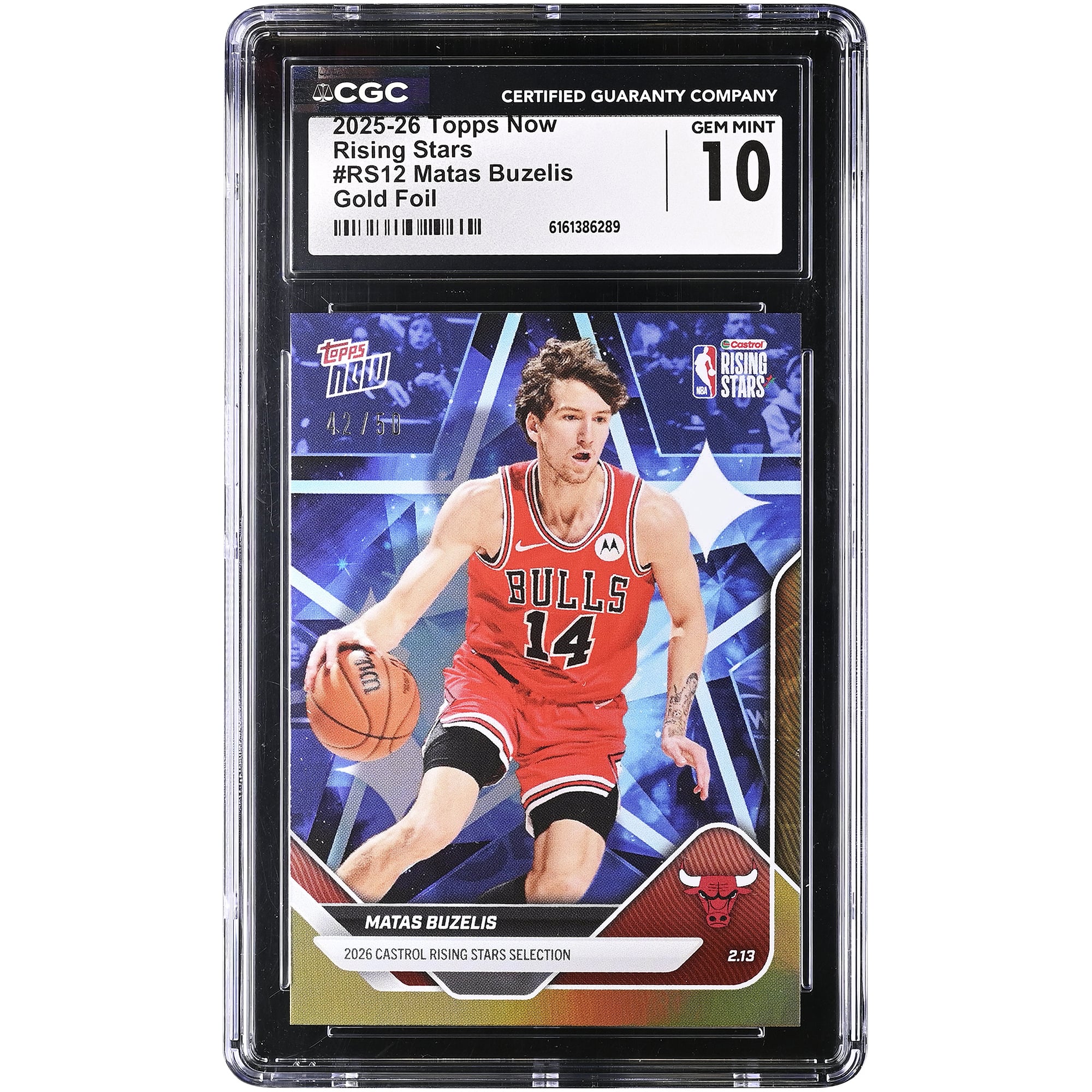 Matas Buzelis Chicago Bulls 2025-26 Topps Now Rising Stars Gold Foil #RS12 #/50 CGC Authenticated 10 Card