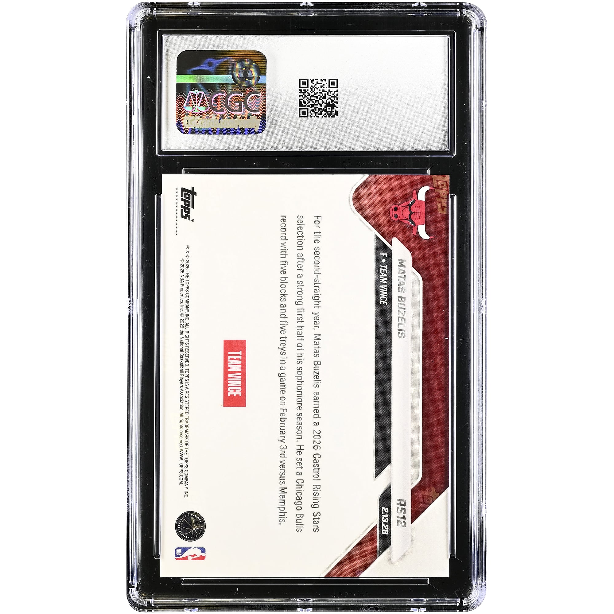 Matas Buzelis Chicago Bulls 2025-26 Topps Now Rising Stars #RS12 CGC Authenticated Card