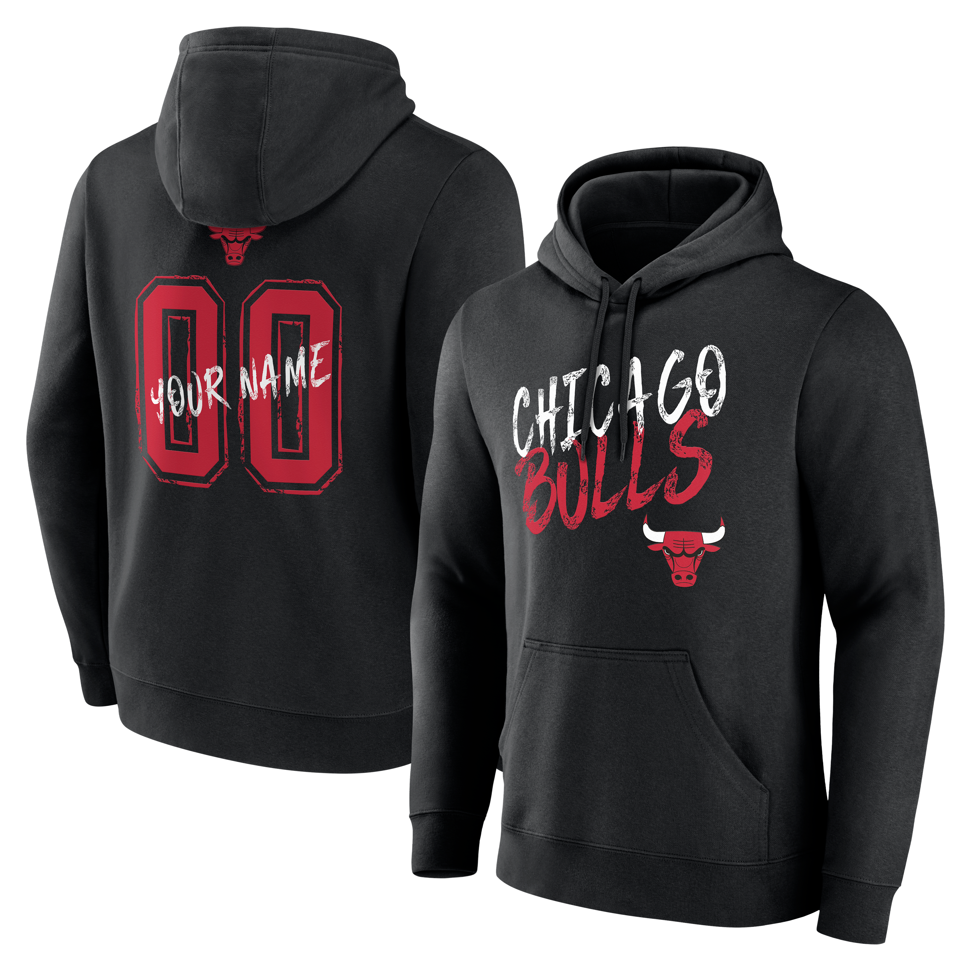 Sweat à capuche noir pour homme Chicago Bulls Hustle personnalisé avec nom et numéro