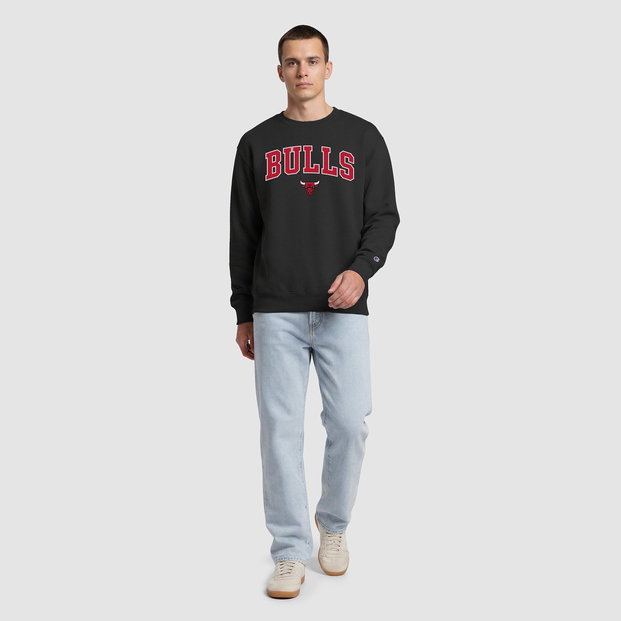 Sweat-shirt à col rond contrasté Champion noir Chicago Bulls pour homme