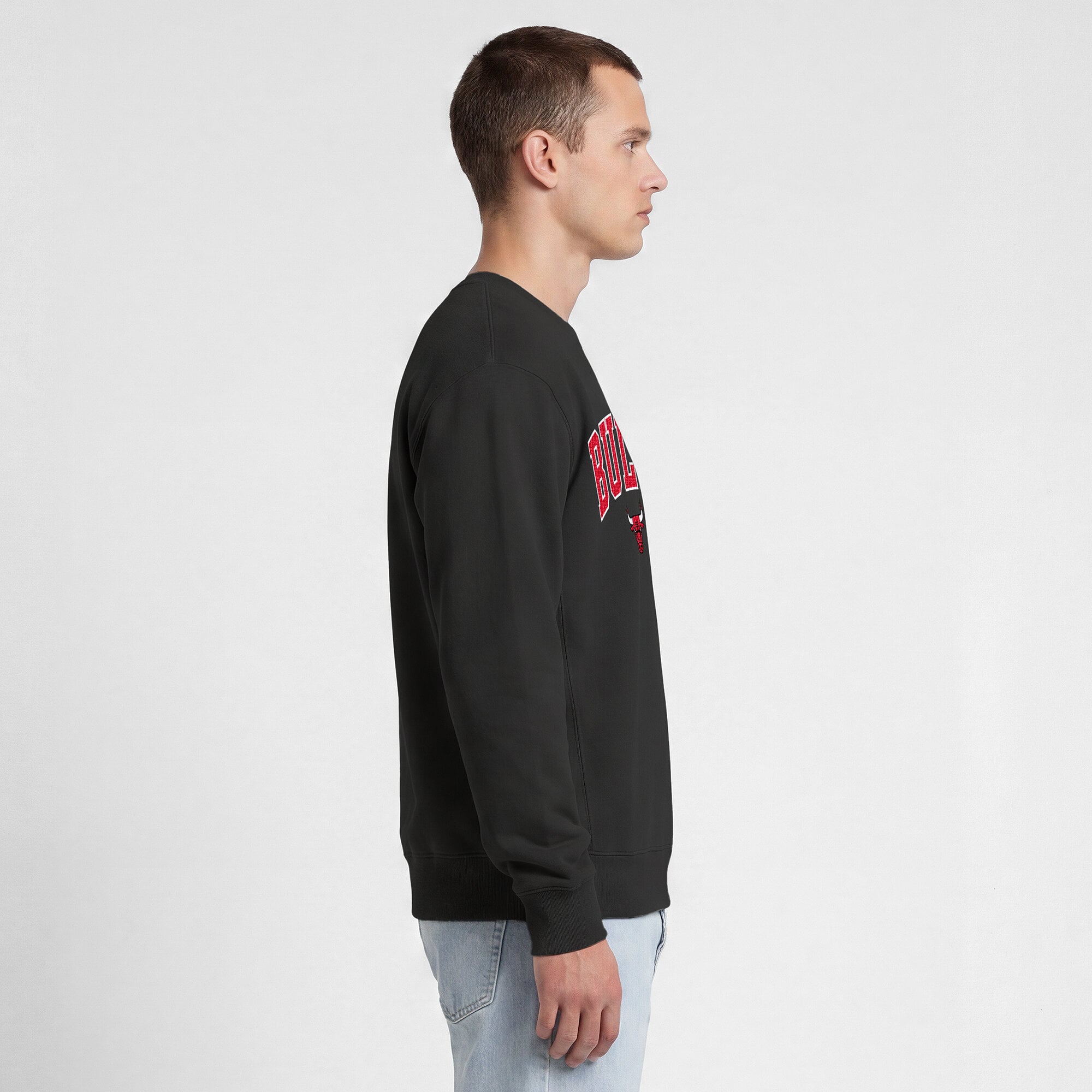 Sweat-shirt à col rond contrasté Champion noir Chicago Bulls pour homme
