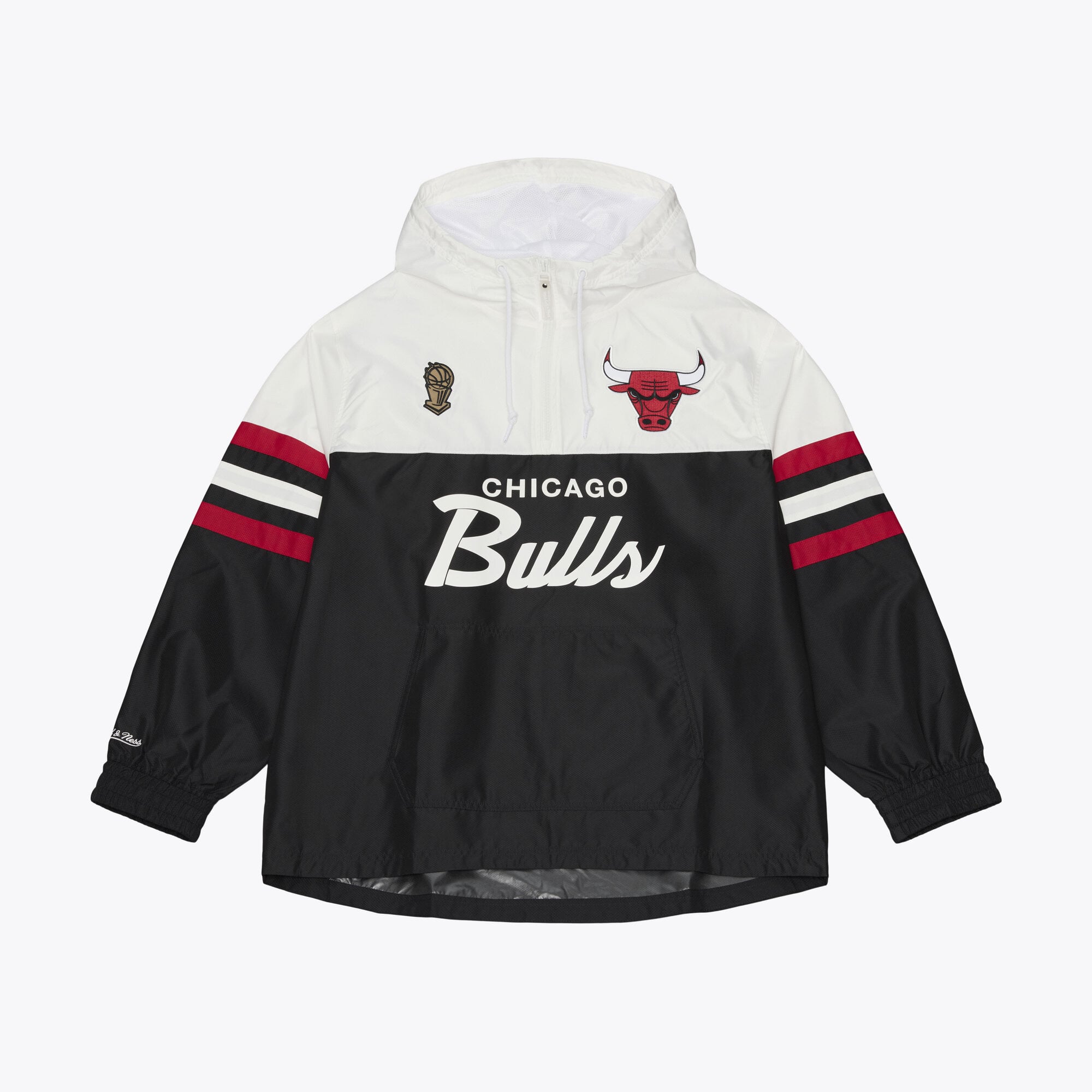 Men's Mitchell & Ness  Black Chicago Bulls Head Coach Lightweight Anorak Quarter-Zip Windbreaker