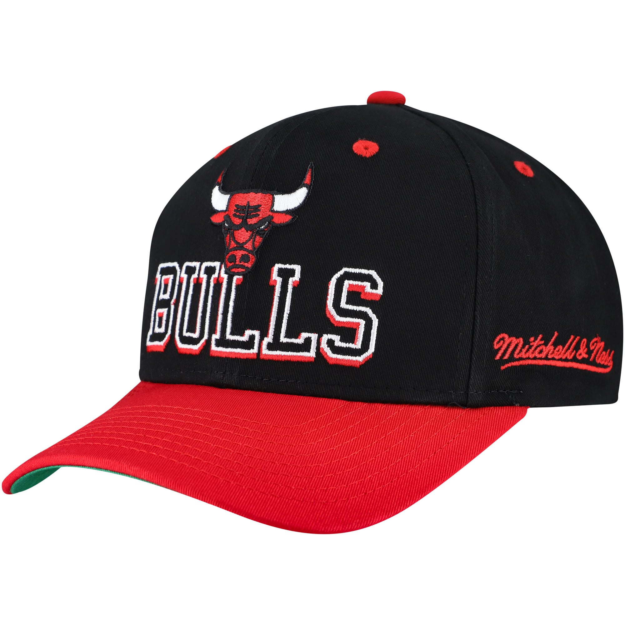 Men's Chicago Bulls Mitchell & Ness Black/Red Backside Script 2-Tone Pro Crown Adjustable Hat