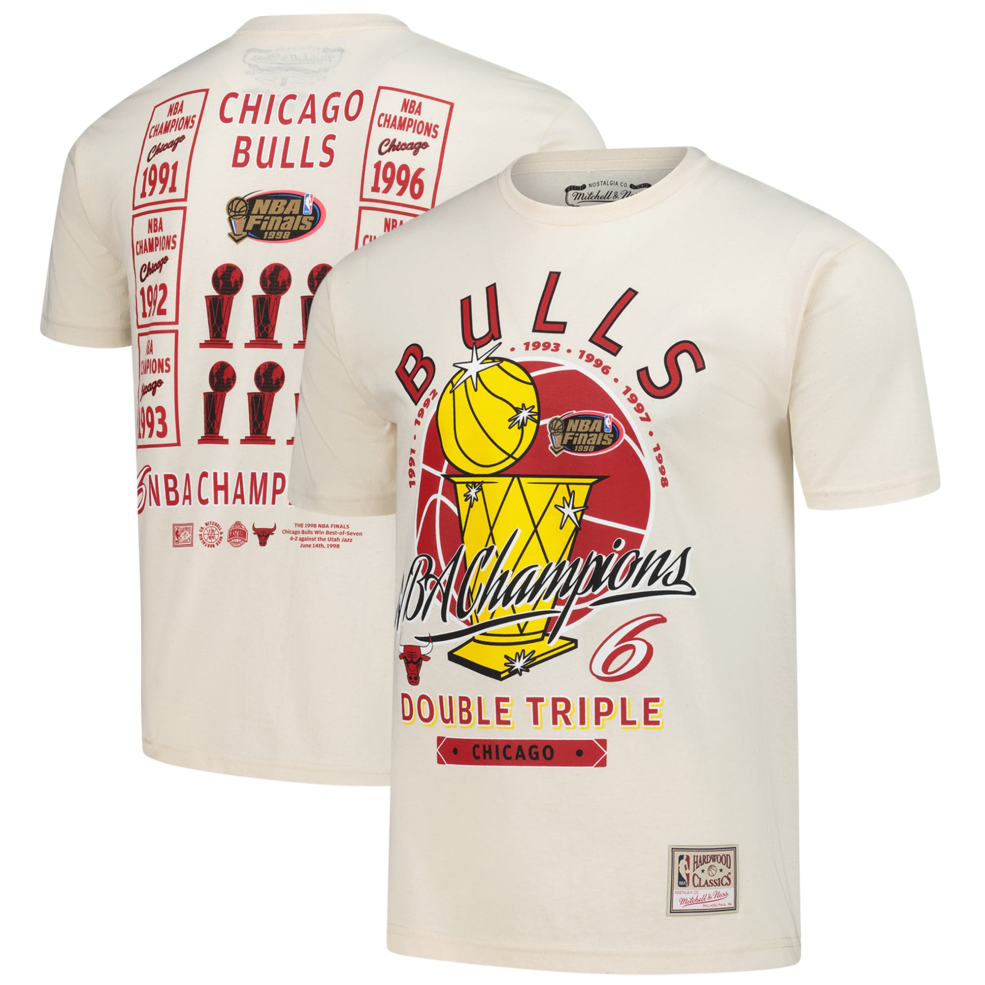 T-shirt Mitchell & Ness crème pour homme Chicago Bulls Hardwood Classics Champions Vintage