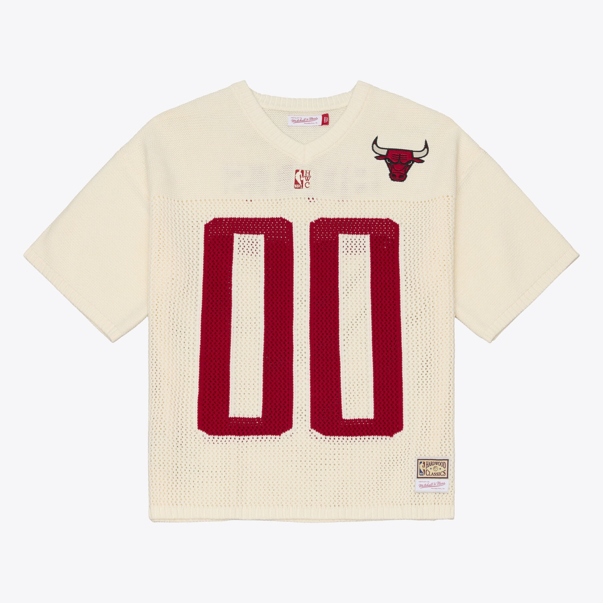 Men's Mitchell & Ness Cream Chicago Bulls Hardwood Classics Retro Roots Short Sleeve Sweater Jersey