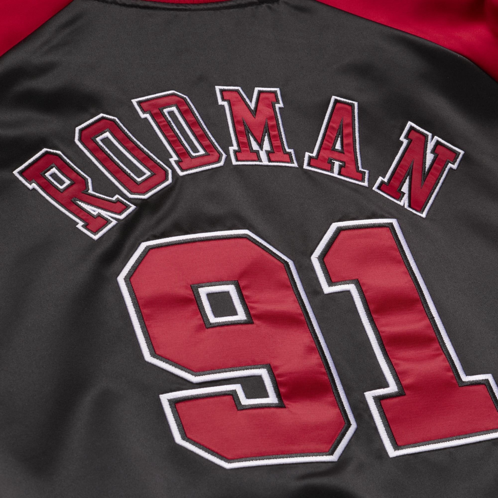 Veste légère en satin à boutons-pression Mitchell & Ness Dennis Rodman, joueur des Chicago Bulls, pour homme