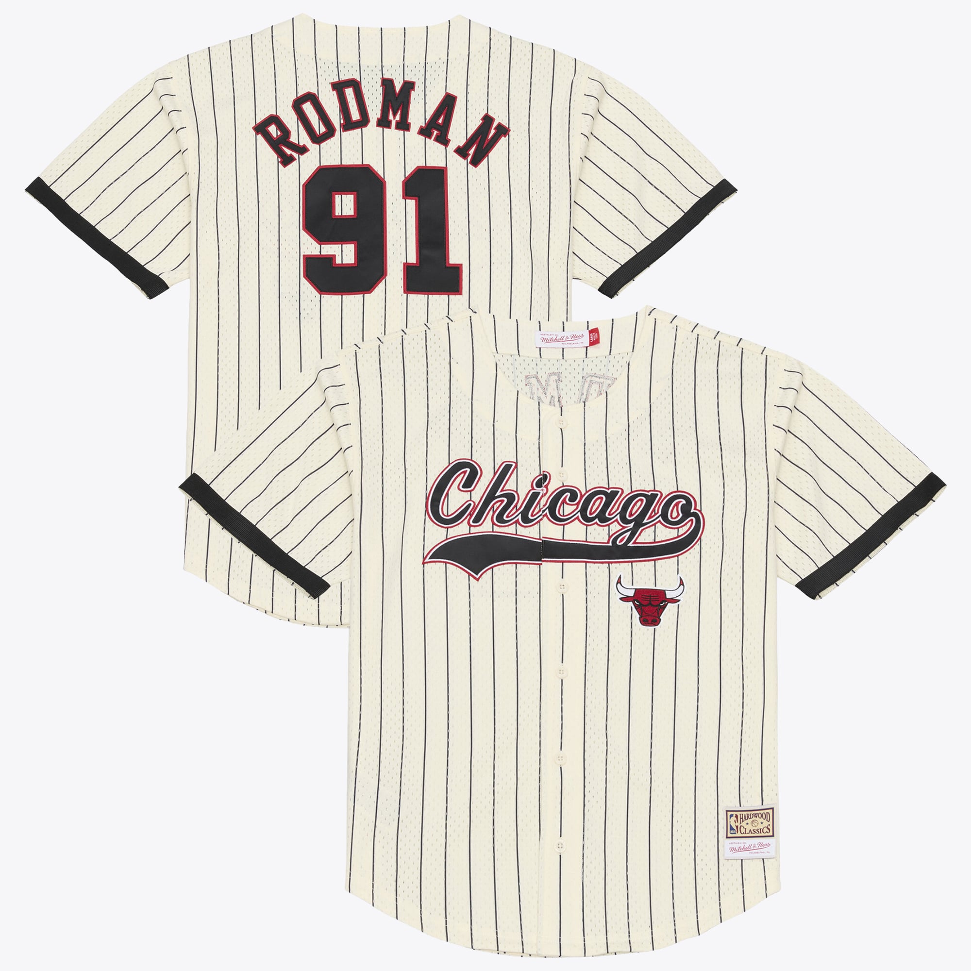 Maillot Mitchell & Ness Dennis Rodman crème Chicago Bulls pour homme, en maille et à boutons.